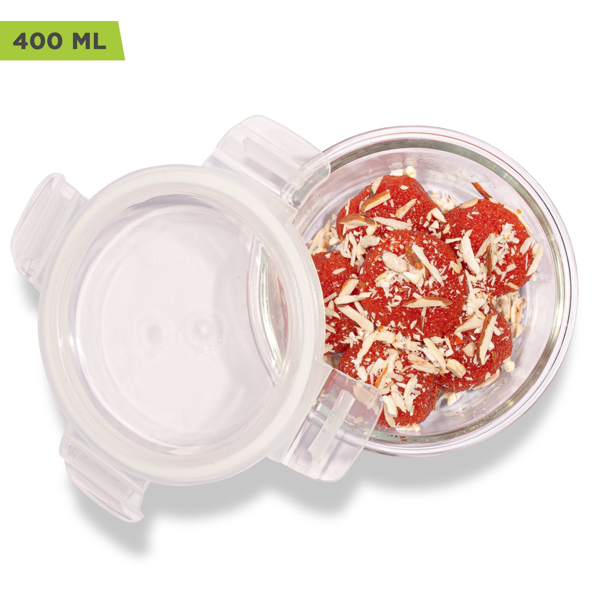 Allo Food Safe Glass Containers with Lids, 450°C Oven Microwave Safe Containers, High Borosilicate Meal Prep Glass Food Storage Containers for Kitchen, 400ml x 5, Round