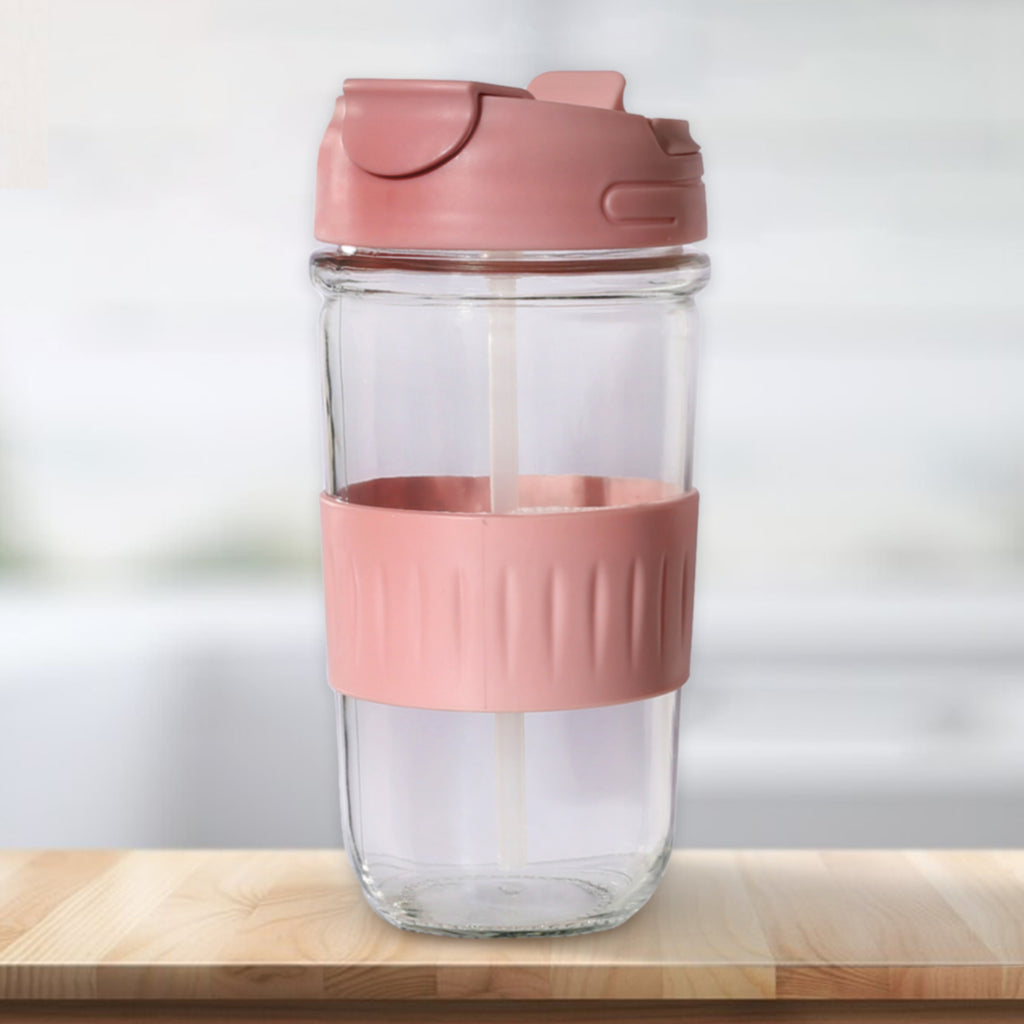 Allo Reusable Glass Tumbler with Unique 2 in 1 ANTI Spill Lid | Portable Leakproof Glass Coffee Mug Shaker Sipper with Anti-Slip Silicone Grip for Hot & Cold Beverages | Ideal for Car, Office, Home and Travel use | 500ml PINK