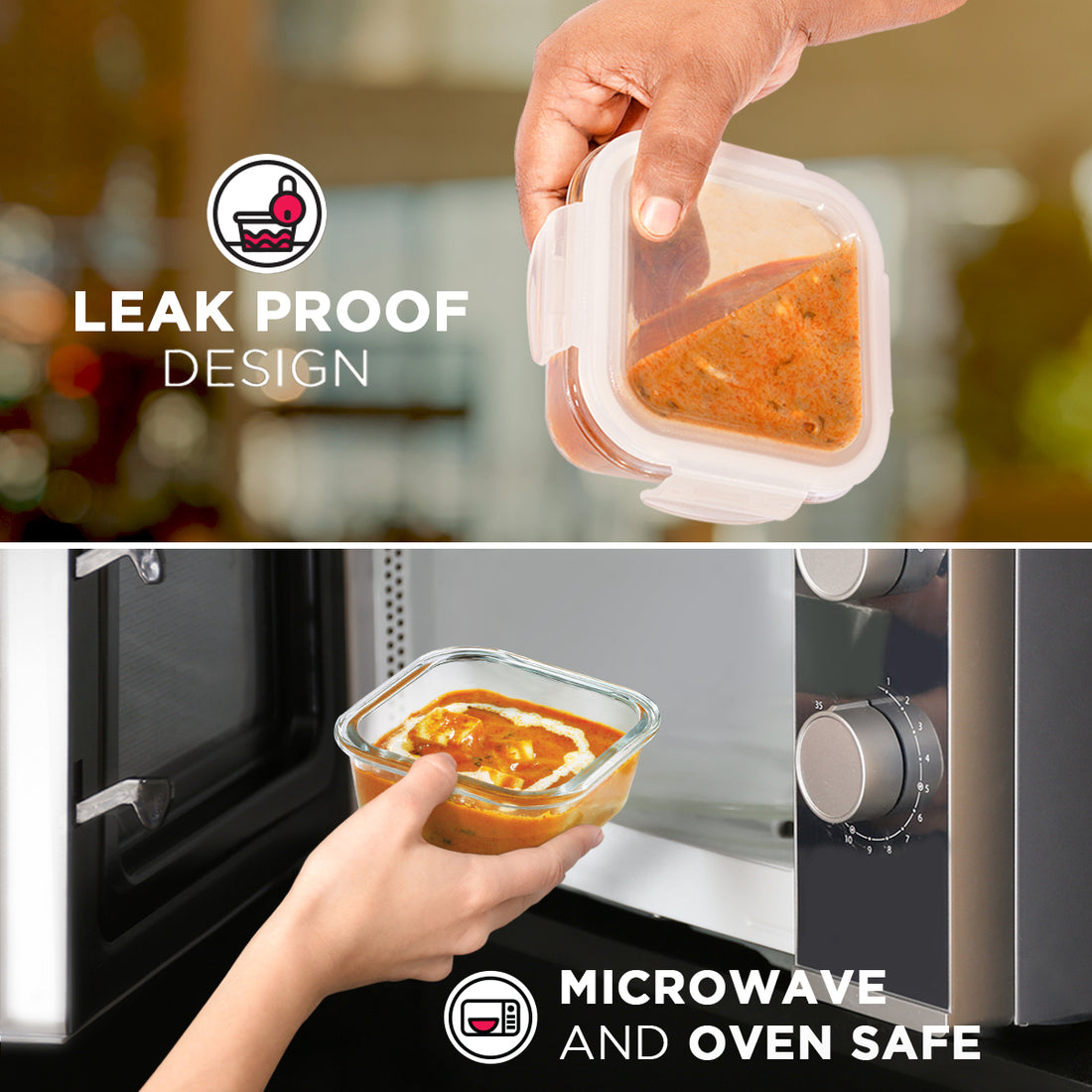 Allo Food Safe Glass Lunch Box, 450°C Microwave Safe Lunch Box, Borosilicate Glass Tiffin for office with Canvas grey Tiffin Bag, Set of 3, 320ml x 3, square
