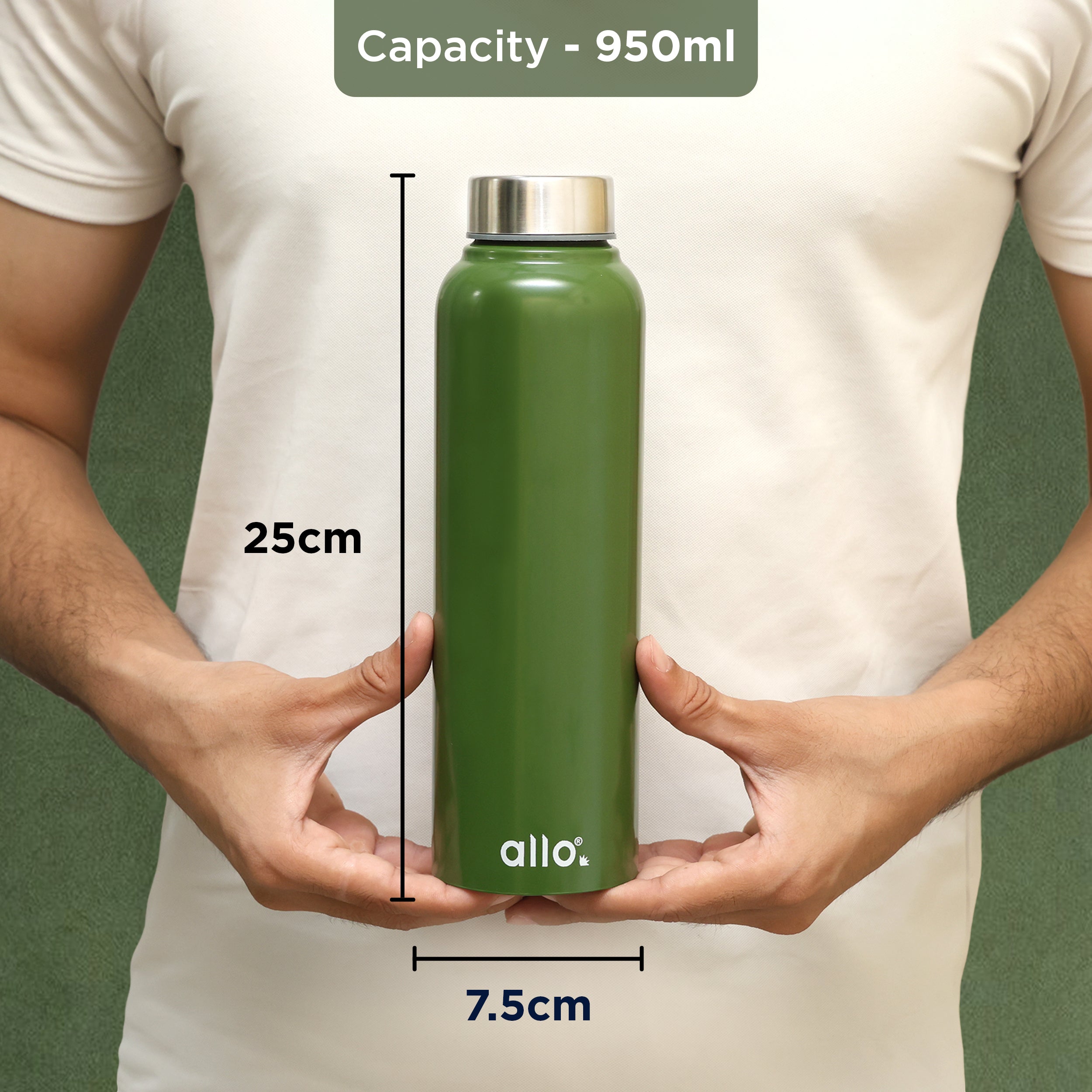 Allo Stainless Steel Water Bottle For Adults, Kids 1 Litre Water Bottles For School, Office, Sports, Gym 1L Water Bottle For Men And Women, Pack Of 2 | Leak Proof, Bpa Free, Olive & Lavender Steel Cap