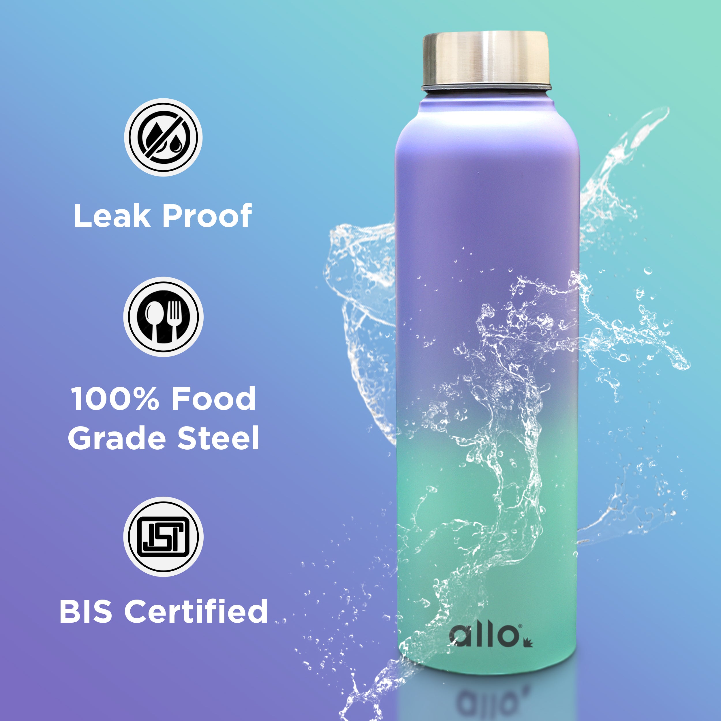 Allo Stainless Steel Water Bottle For Adults, Kids 0.95 Litre Water Bottles For School, Office, Sports, Gym 950ML Water Bottle For Men And Women, Pack Of 2 | Leak Proof, Bpa Free, Pink & Baby Blue Steel Cap