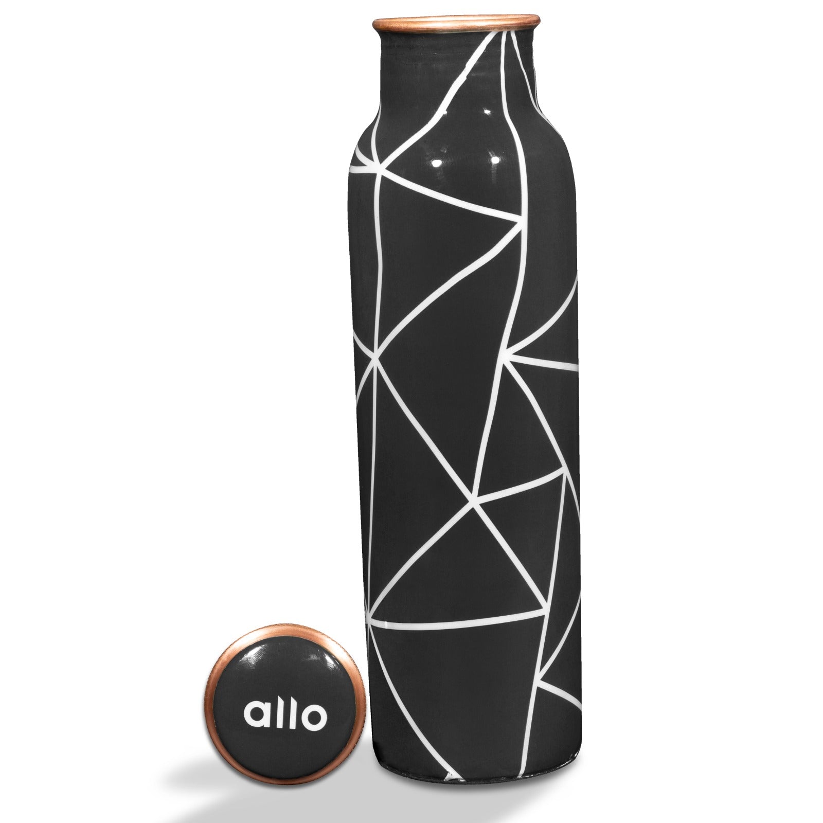 Allo Pure Copper Water Bottle 1 Litre Copper Bottle | Alkaline and Anti Oxidant | 100% Leak Proof, Office, Gym Bottle, Modern Tamba Bottle for Adults, Best Gift for Diwali (Black Abstract Line)