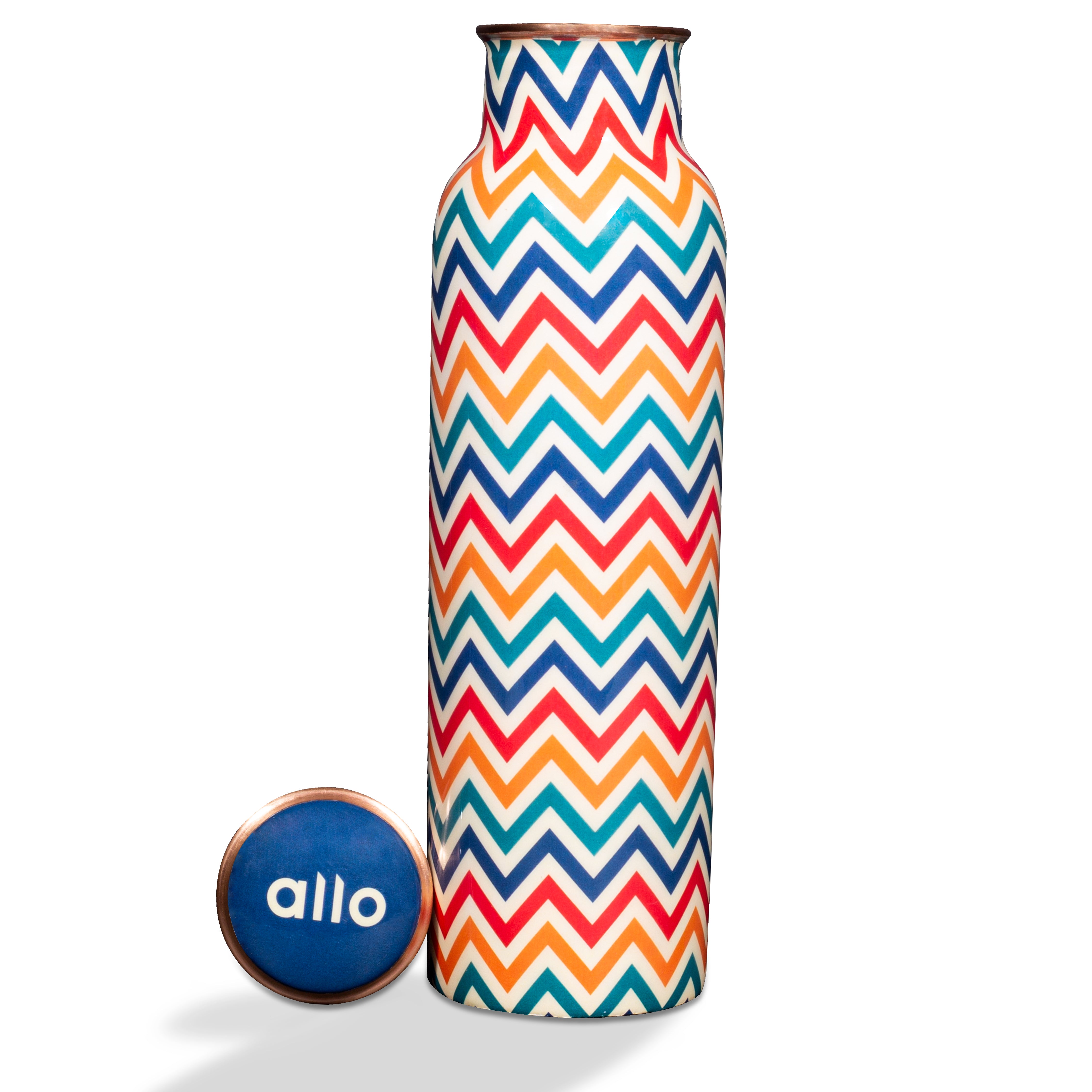 Allo Pure Copper Water Bottle 1 Litre Copper Bottle | Alkaline and Anti Oxidant | 100% Leak Proof, Office, Gym Bottle, Modern Tamba Bottle for Adults, Best Gift for Diwali (Chevron, MultiColor)