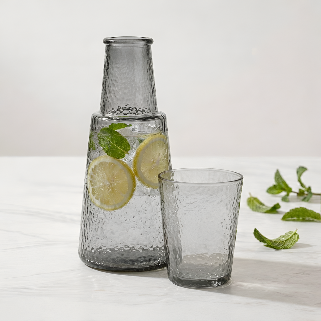 Allo Drinksafe Glass Water Jug With Lid 850ml, Multipurpose Detox Pitcher Jar For Hot & Cold Beverages, Milk, Juice, Iced Tea, Ideal For Gifting, Serving, Dining Table (0.85 Litre Charcoal Mosaic)