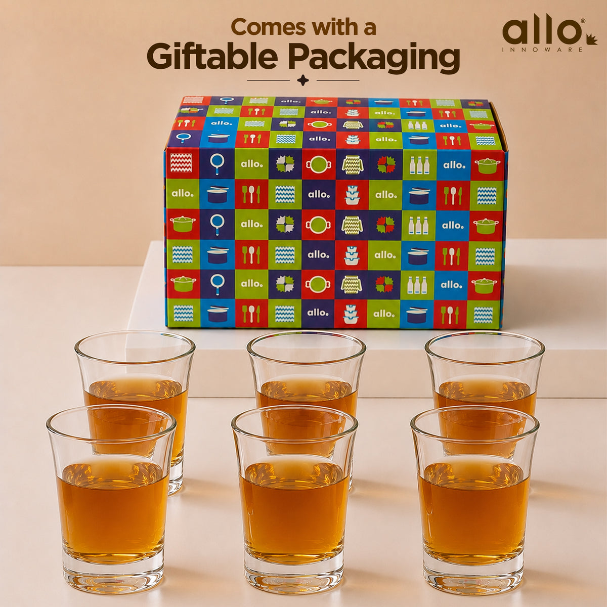 Allo Shot Glasses Set Of 6, 40 ml, Small Glass For Vodka, Tequila, Liquor, Wine, Party, Bar | Gift Set Packaging | Transparent | Classic Straight Edge Shot Glass
