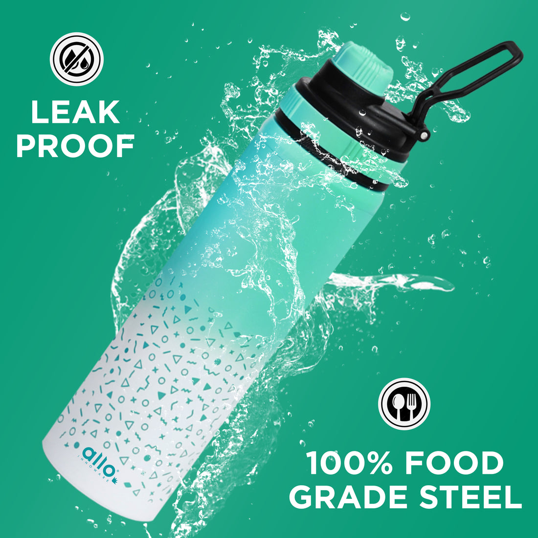 Allo Steel Water Bottles Stainless Steel Sipper Water Bottle for adults, kids 1 Litre Water Bottles for School, Office, Sports, Gym 1L Water Bottle for Men and women, Blue White 1000ml