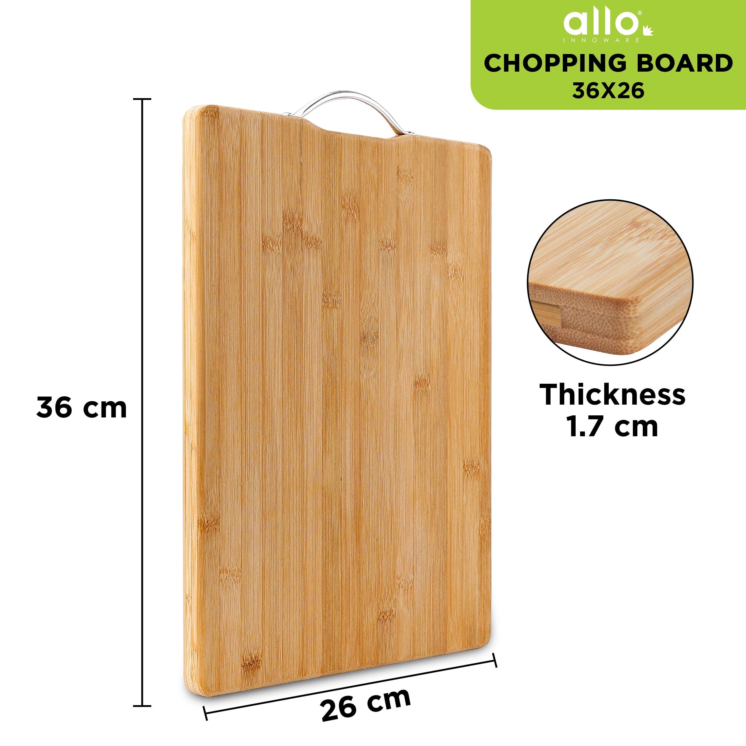 Allo Premium Bamboo Chopping Board for Kitchen (36 x 26 cm) | BPA Free, EcoFriendly, Antimicrobial, Knife Friendly | Cutting Board for Vegetables, Fruits, Cheese & More | Perfect for Indian Kitchen
