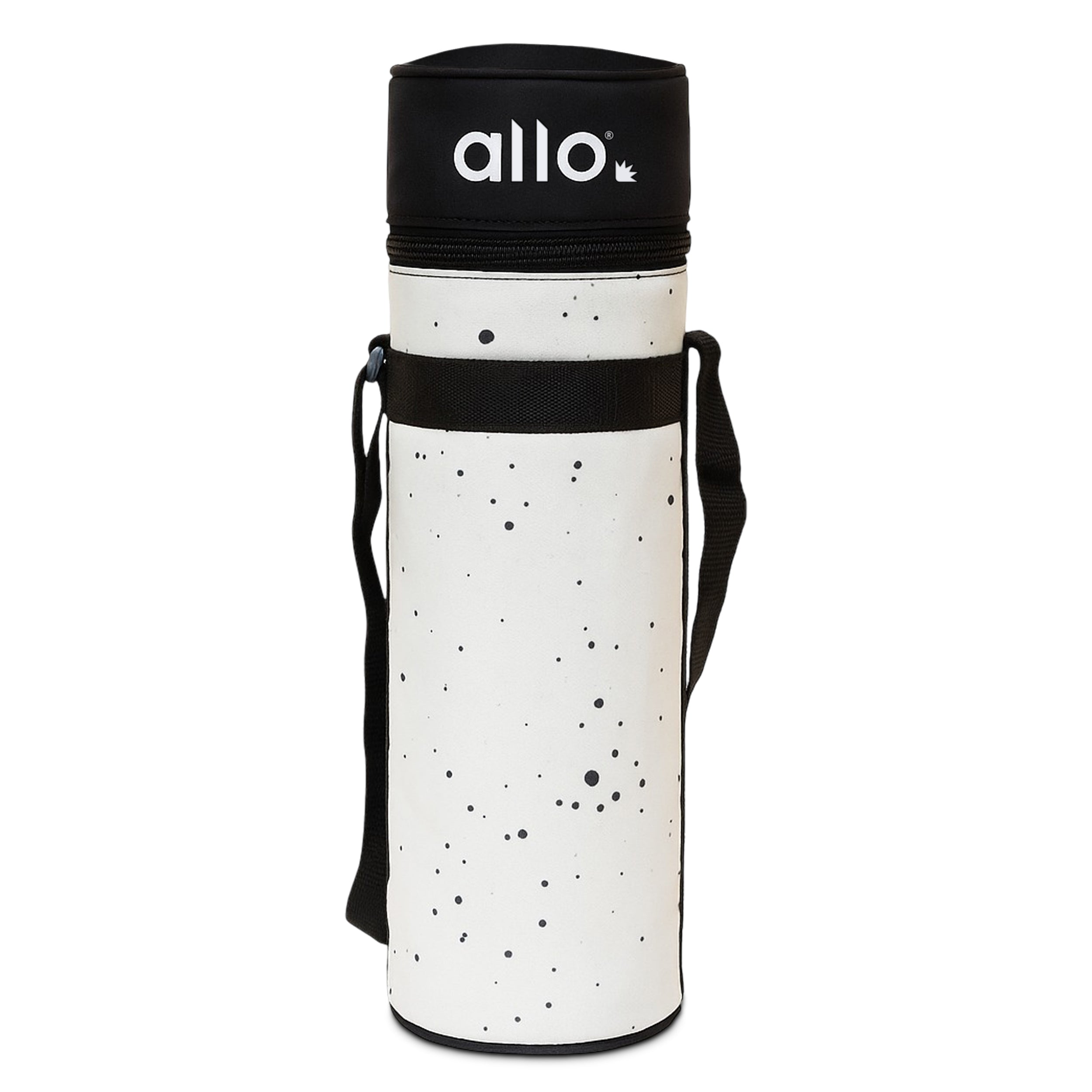 Allo Polyester Thermal Insulated 1L Bottle Cover – Water-Proof Modern Carrier Sleeve with Adjustable Shoulder Handle & Zipper Closure for Travel, Hiking, Office & School, Splash White
