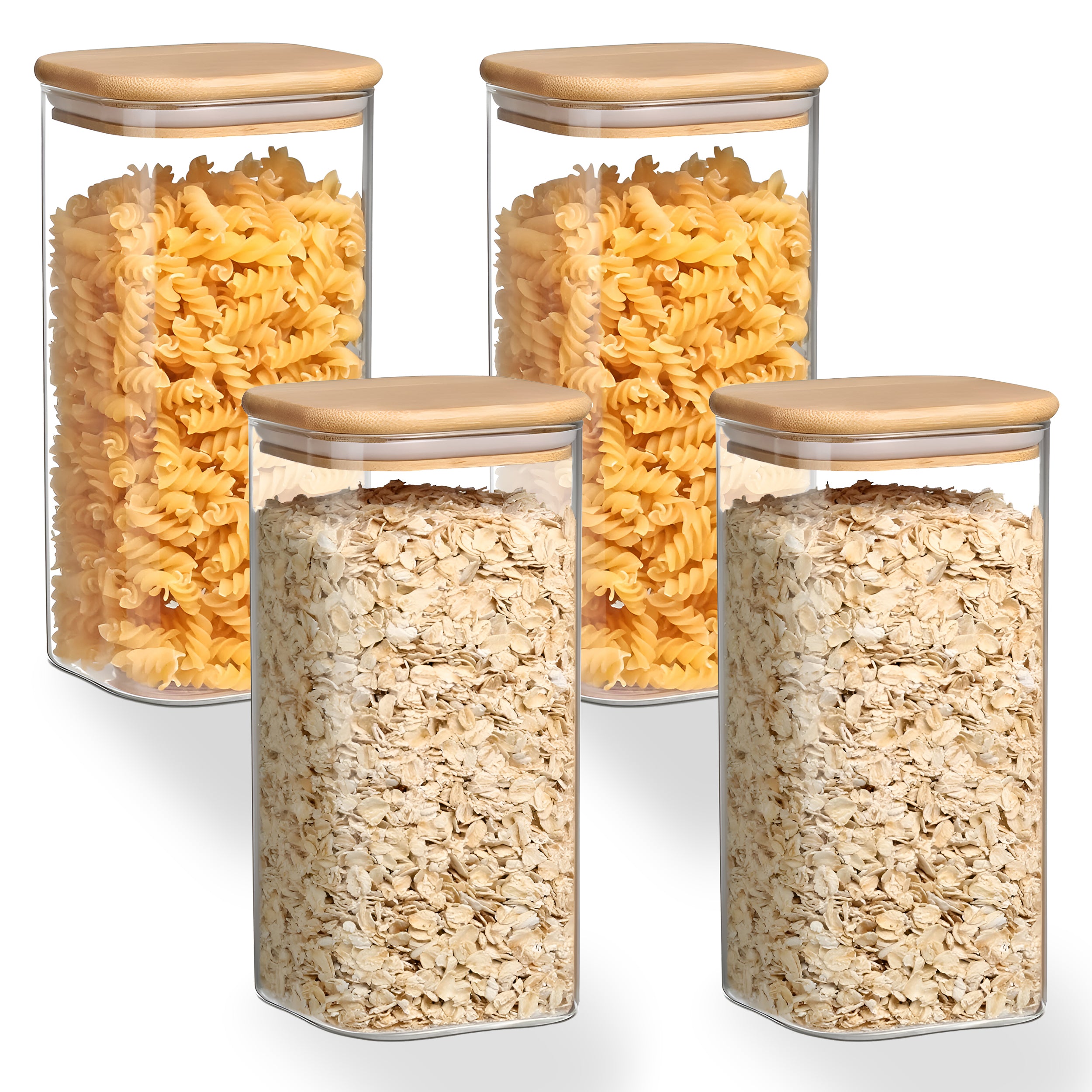 Allo 600ML Kitchen Storage Box Glass Jars With Wooden Lids - Borosilicate Glass Food Storage Containers Airtight Glass Jar For Tea, Coffee, Spice, Pulses, Masala (Square Glass Jar - Set of 4)