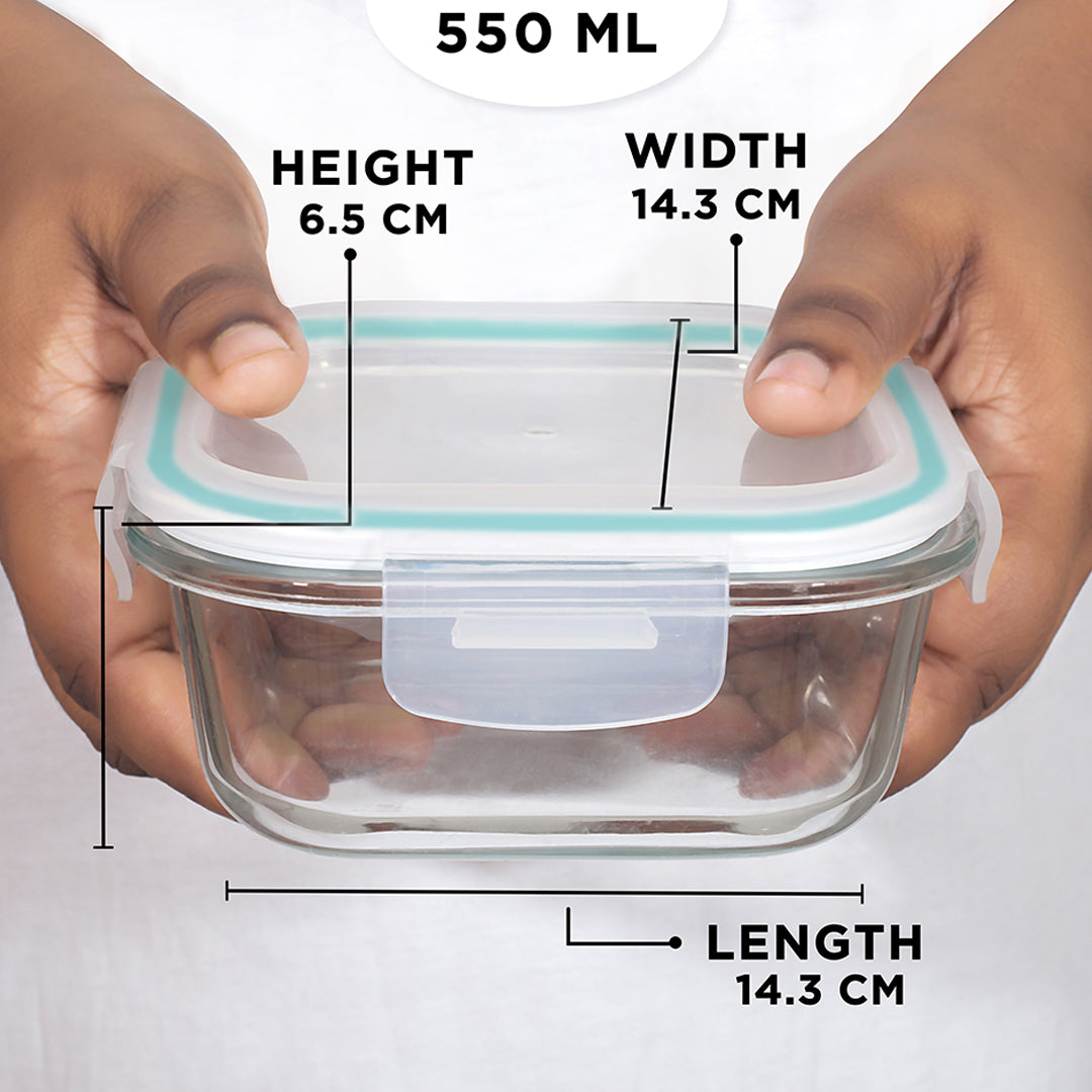 Allo Food Safe Glass Containers with Lids, 450°C Oven Microwave Safe Containers, High Borosilicate Meal Prep Glass Food Storage Containers for Kitchen, 550ml x 3, square