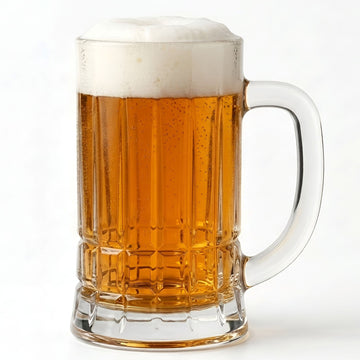 Allo Beer Mug And Drinking Glass Mugs, Set Of 2, 400 ml Each, Serves Beer, Juice, Mocktail, Alcohol, Cocktail, Drinking Glass With Handle, Fluted Glass | Gift Set Packaging | Transparent Checkered Base