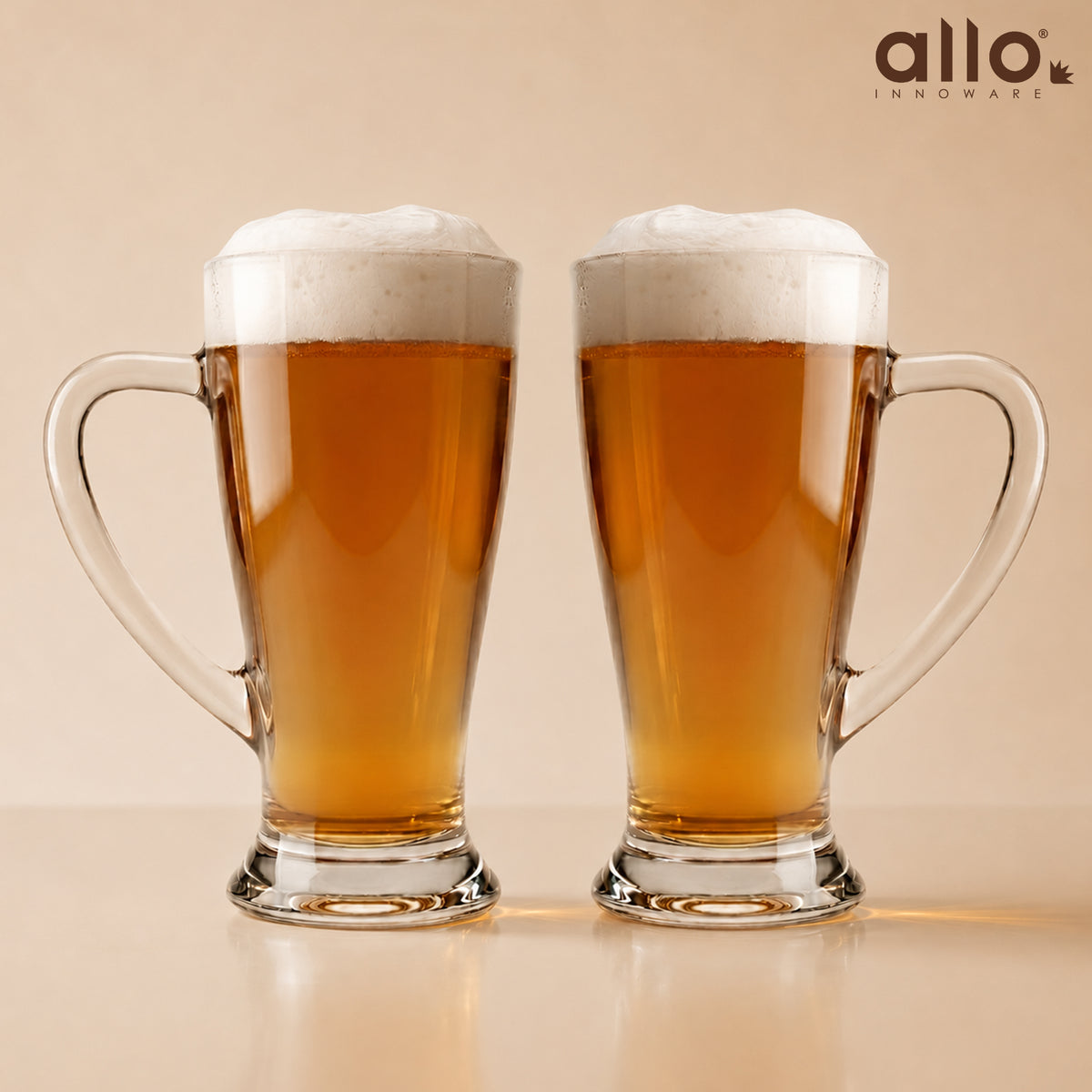 Allo Beer Mug And Drinking Glass Mugs, Set Of 2, 290 ml Each, Serves Beer, Juice, Mocktail, Alcohol, Cocktail, Drinking Glass With Handle | Gift Set Packaging | Transparent Pilsner Glass