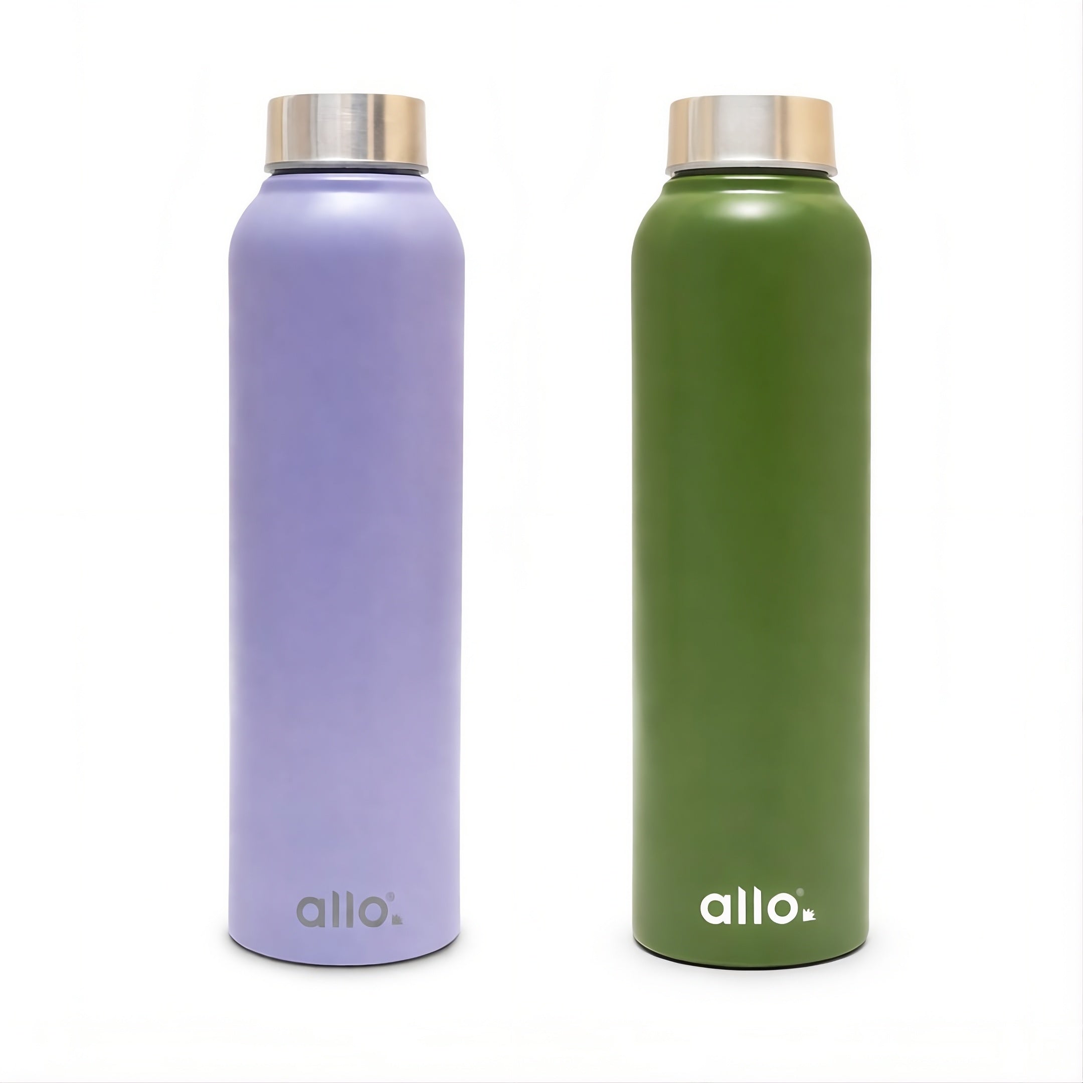 Allo Stainless Steel Water Bottle For Adults, Kids 1 Litre Water Bottles For School, Office, Sports, Gym 1L Water Bottle For Men And Women, Pack Of 2 | Leak Proof, Bpa Free, Olive & Lavender Steel Cap