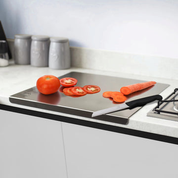 Allo Premium Stainless Steel Chopping Board Countertop (40 x 32 cm) – Large Heavy-Duty Metal Cutting Board for Kitchen, Knife Friendly | Vegetable & Fruit Cutter Pad