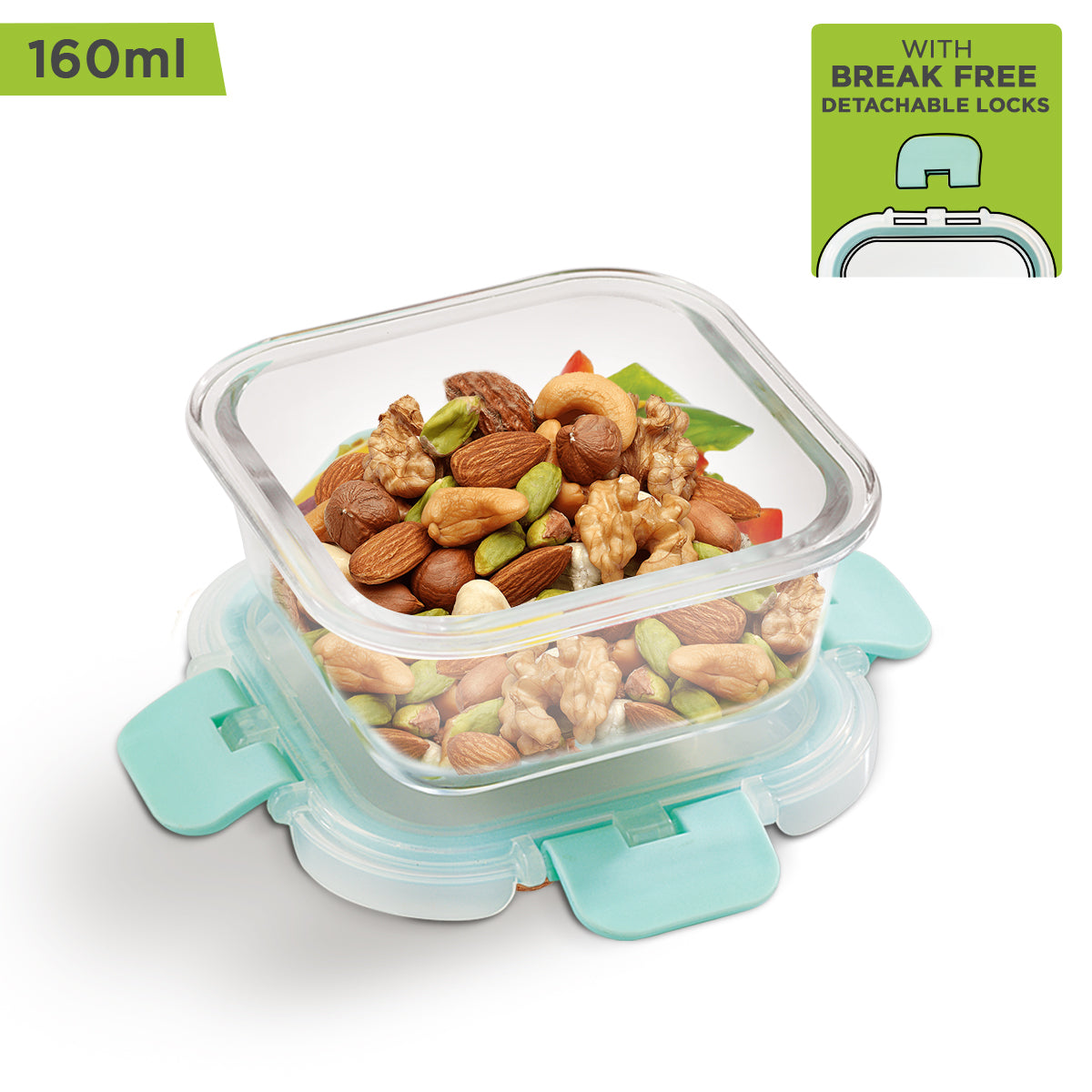 Allo Food Safe Glass Containers With Lids With Break Free Lock, Oven & Microwave Safe Containers, Borosilicate Meal Prep Glass Food Storage Containers For Kitchen, Set Of 3, 160Ml., Brown