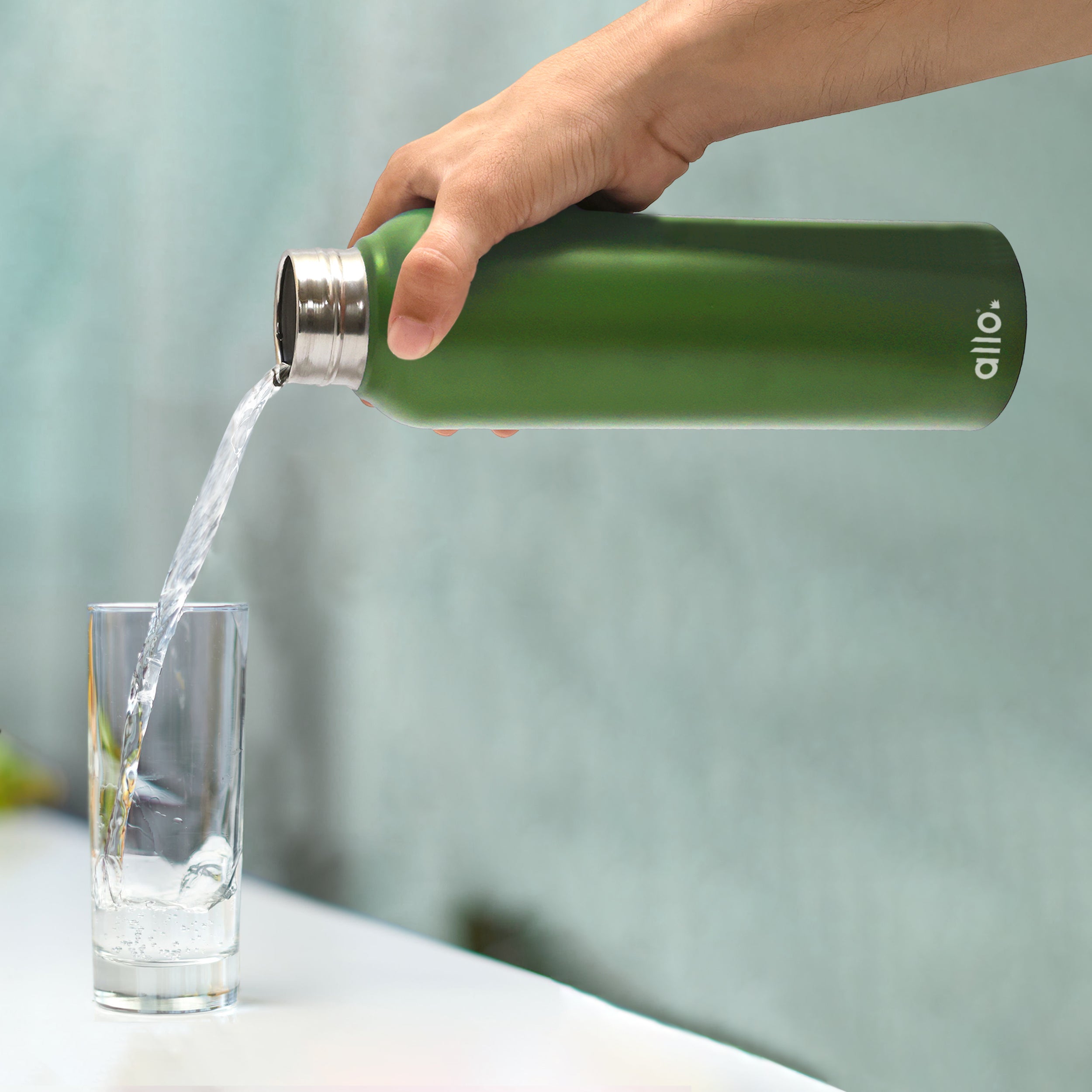 Allo Steel Water Bottles Stainless Steel Sipper Water Bottle for adults, kids 0.95 Litre Water Bottles for School, Office, Sports, Gym 950ML Water Bottle for Men and women, Olive green 950ml