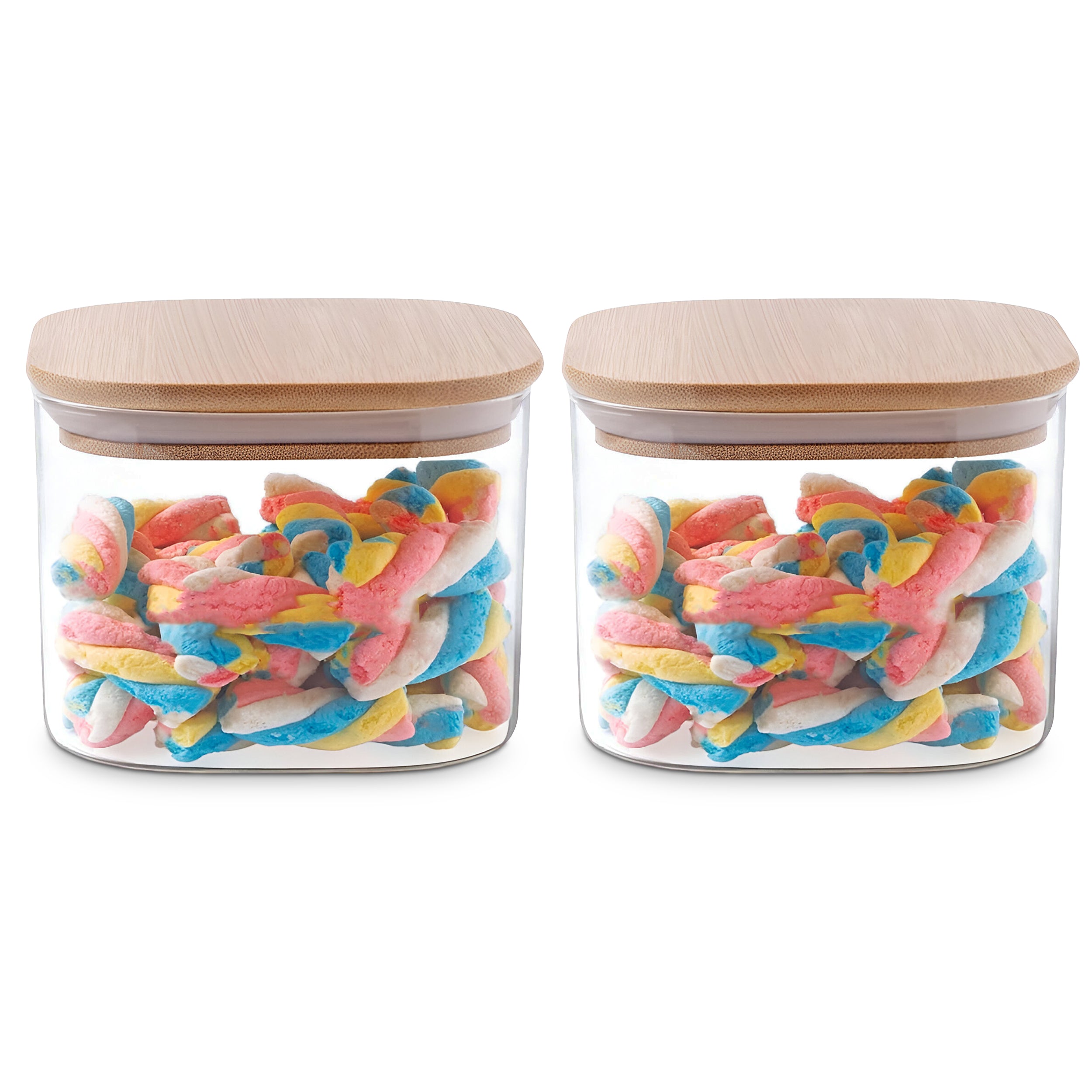 Allo 300ML Kitchen Storage Box Glass Jars With Wooden Lids - Borosilicate Glass Food Storage Containers Airtight Glass Jar For Tea, Coffee, Spice, Pulses, Masala (Square Glass Jar - Set of 2)