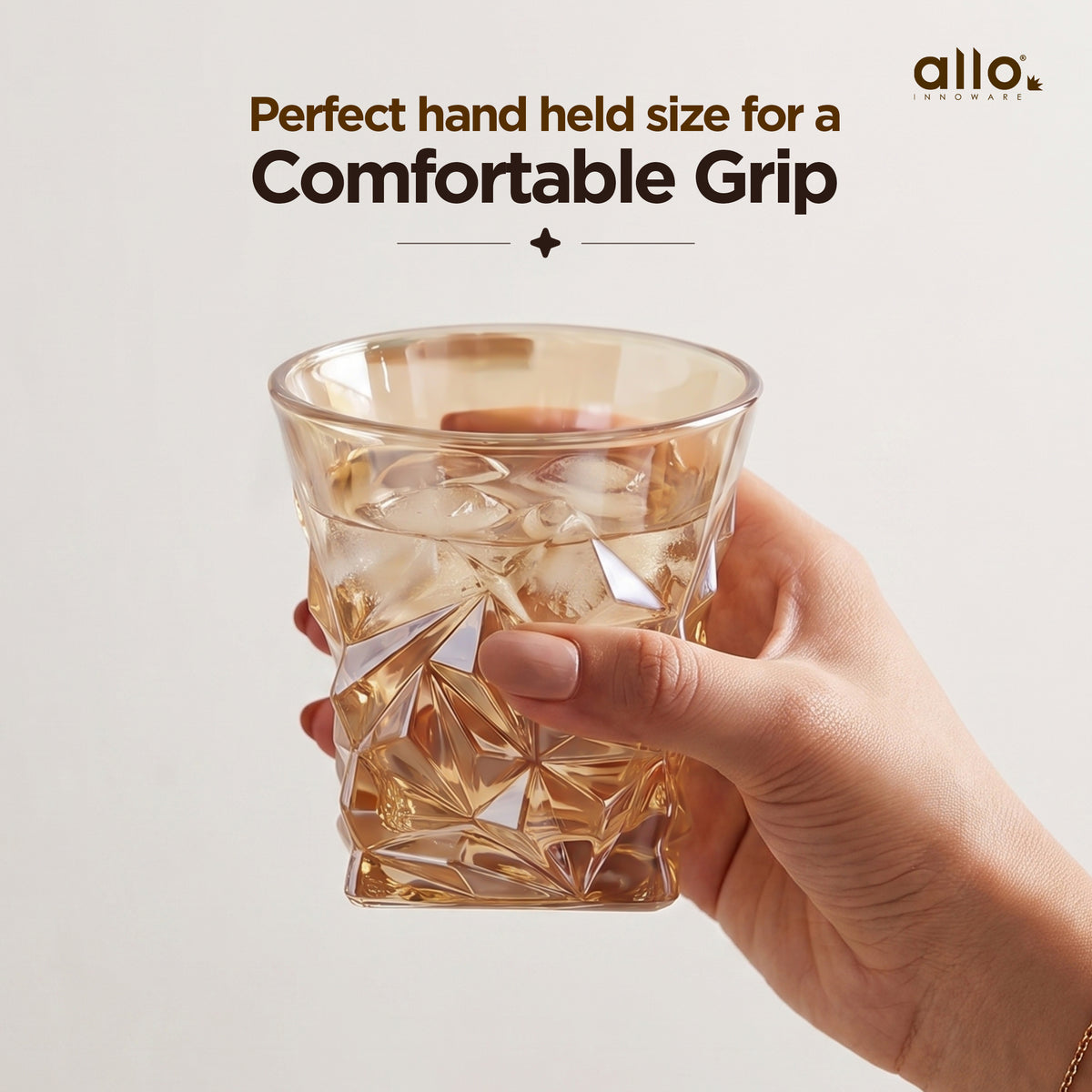 Allo Glass Set Of 6 Premium Whisky Glasses, 270 ml, For Drinking Water, Wine, Cocktail, Mocktail, Martini, Liquor, Alcohol, Scotch, Bourbon | Gift Set Packaging | Golden Star Cut Whiskey Glass