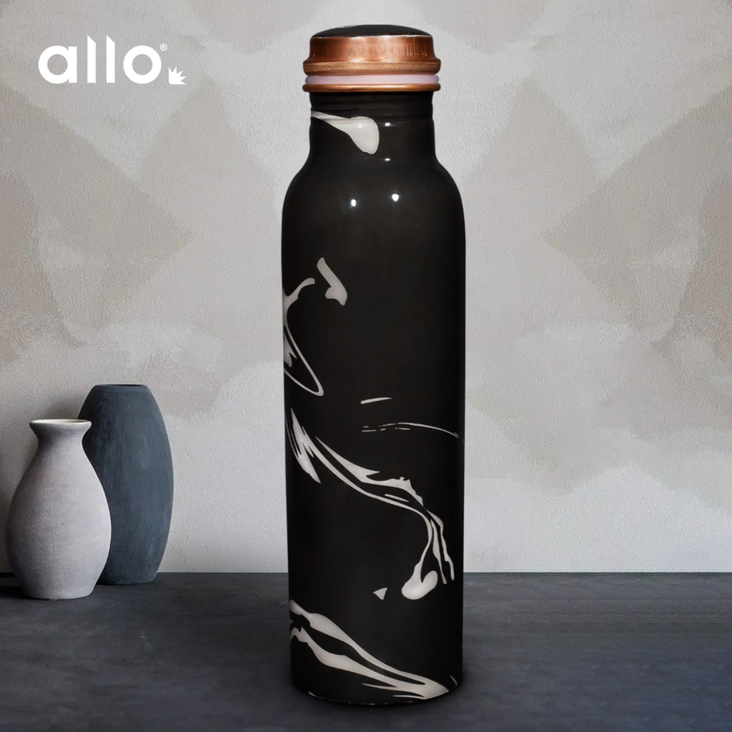 Allo Pure Copper Water Bottle 1 Litre Copper Bottle | Alkaline and Anti Oxidant | 100% Leak Proof, Office, Gym Bottle, Modern Tamba Bottle for Adults, Best Gift for Diwali (Black)