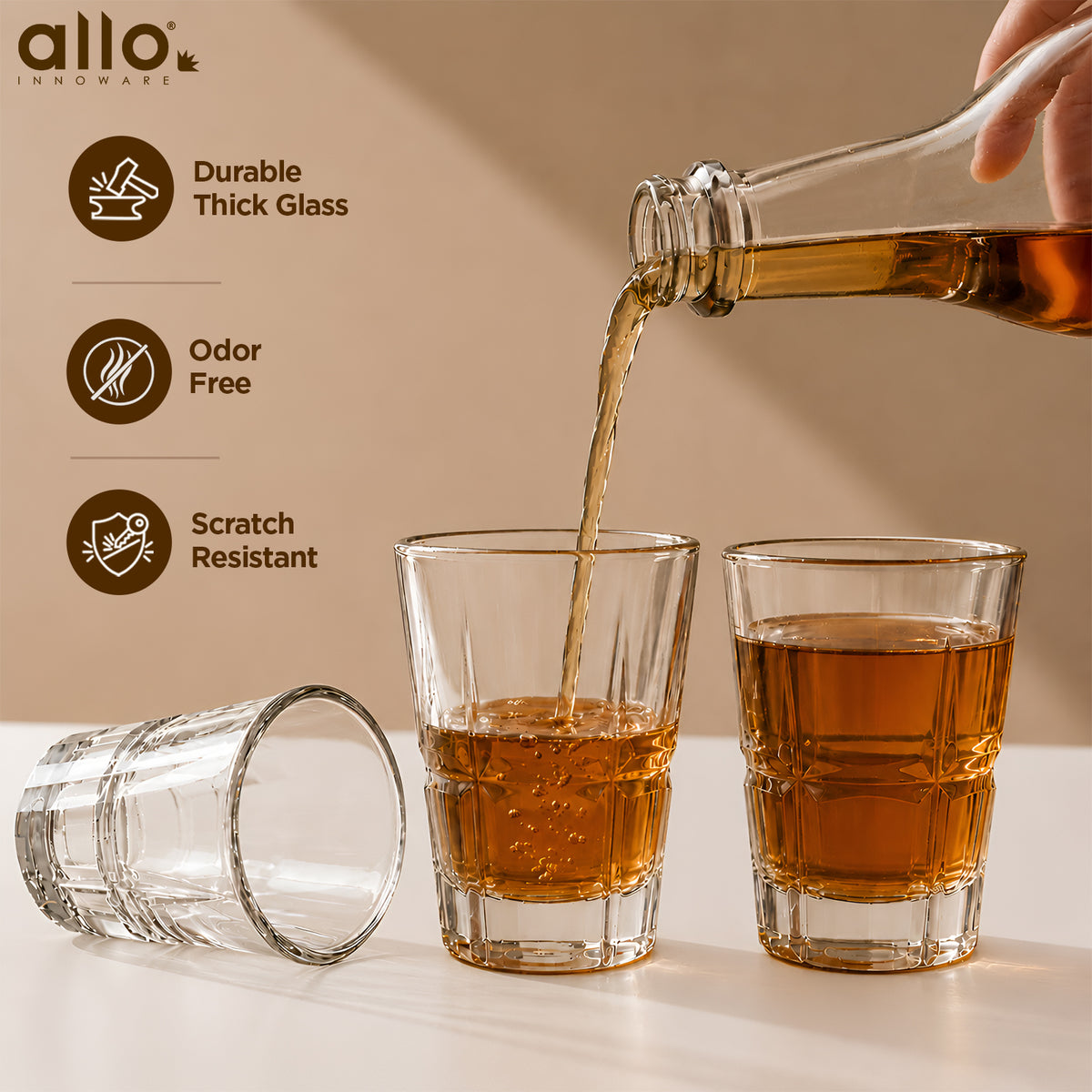 Allo Shot Glasses Set Of 6, 60 ml, Small Glass For Vodka, Tequila, Liquor, Wine, Party, Bar | Gift Set Packaging | Transparent | Square Grid Shot Glass