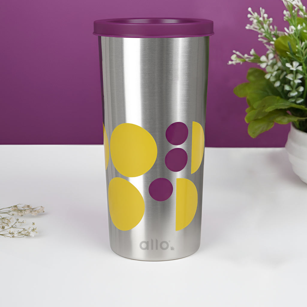 Allo Stainless Steel Tumbler with Lid, Leak Proof Water Tumbler for Home, Office, School, Travel, Kids Rust Proof, Multipurpose Storage Glass for Juice, Tea, Coffee, Milk, PURPLE (450Ml)