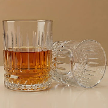 Allo Glass Set Of 6 Premium Whisky Glasses, 335 ml, For Drinking Water, Wine, Cocktail, Mocktail, Martini, Liquor, Alcohol, Scotch, Bourbon | Gift Set Packaging | Transparent Vertical Diamond Glass