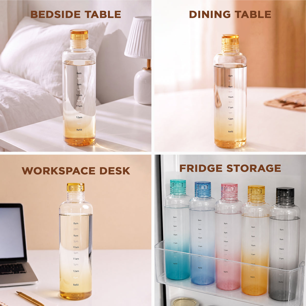 Allo Glass Water Bottle For Women & Men, 600 ml, Aesthetic H2O Bottles For Drinking Detox Water, Juice, Milk, Soda | 0.4 Ltr Bottle For Fridge, Storage, Home | Gift Set Packaging | Time Marked Orange