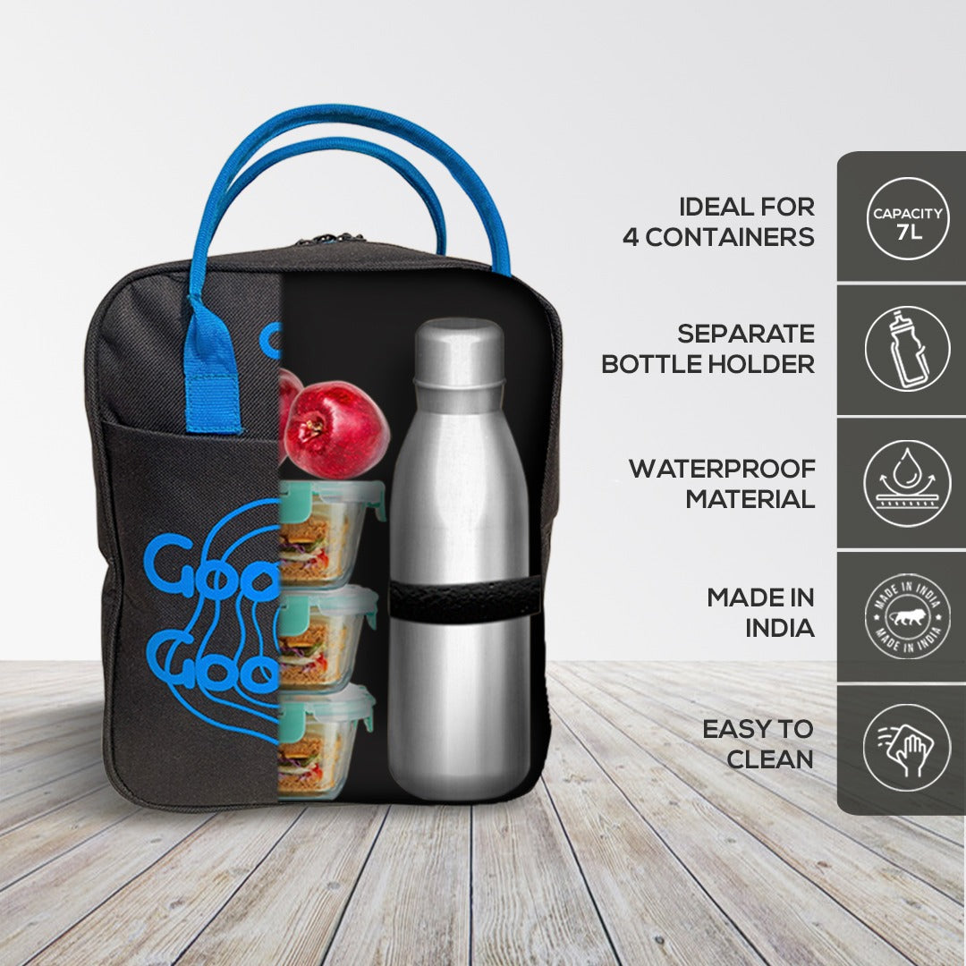 Allo Lunch Bag for Office, School & College, Washable Unisex Tiffin Bag for Men, Women & Kids, Lightweight, Leakproof, Water and Dust Resistant Multipurpose Lunch Bag, Blue (GFGV)\
