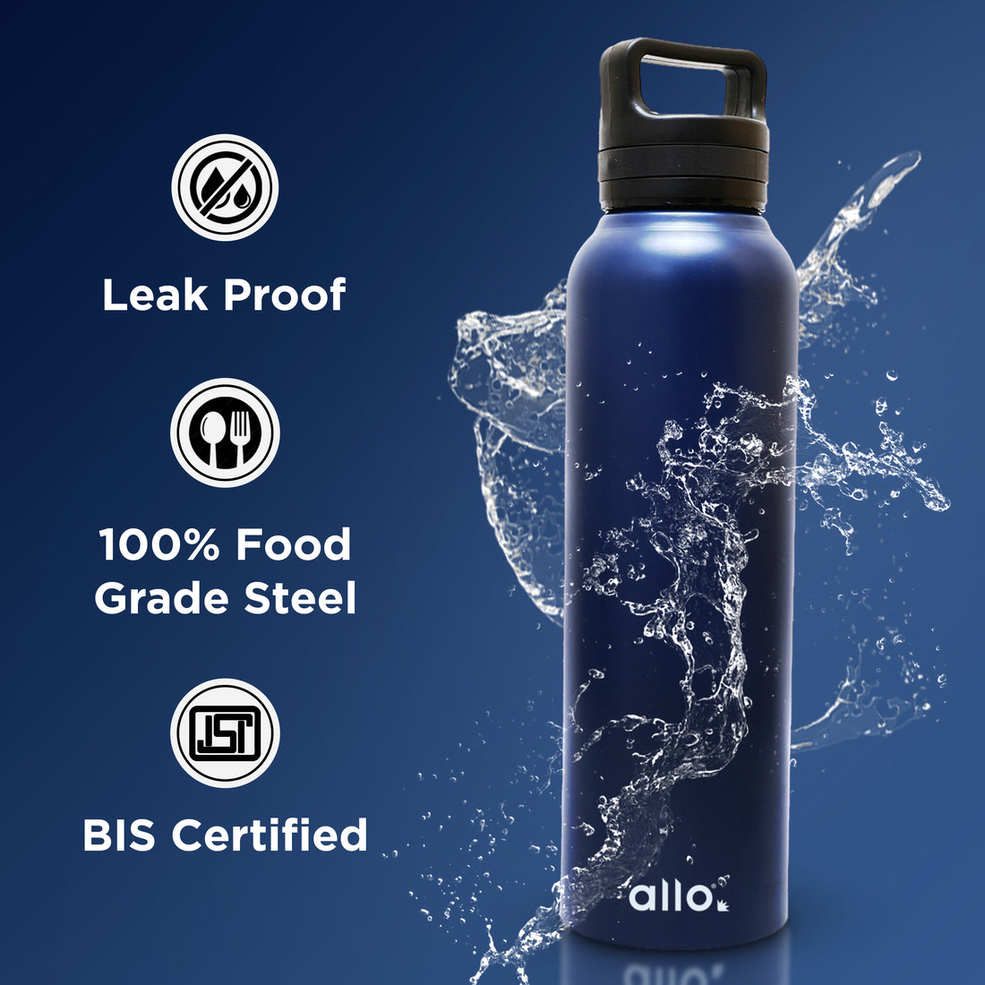 Allo Steel Water Bottles Stainless Steel Sipper Water Bottle for adults, kids 0.95 Litre Water Bottles for School, Office, Sports, Gym 950ML Water Bottle for Men and women, Royal Blue 950ml