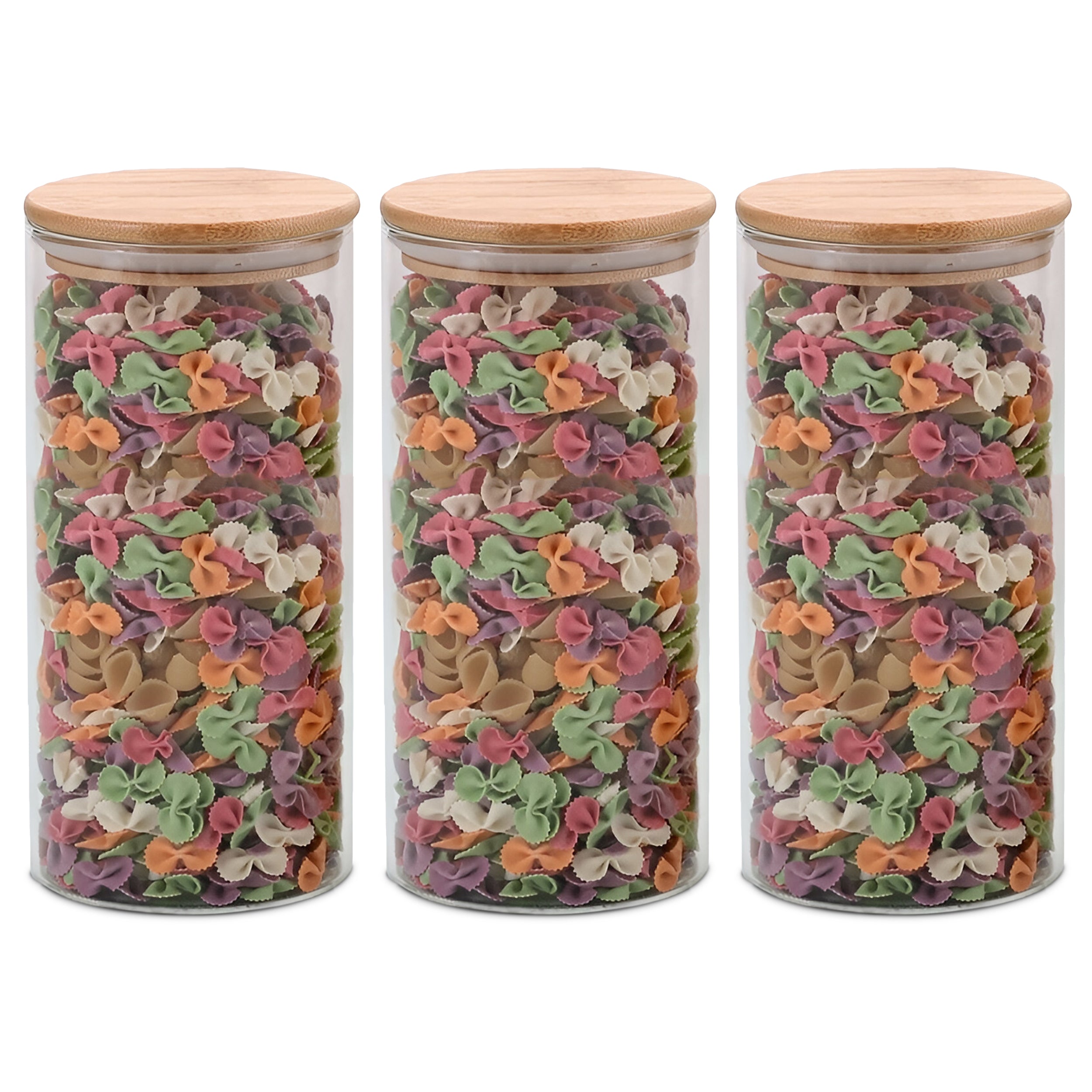 Allo 1000ML Kitchen Storage Box Glass Jars With Wooden Lids - Borosilicate Glass Food Storage Containers Airtight Glass Jar for Tea, Coffee, Spice, Pulses, Masala (Round Glass Jar - Set of 3)