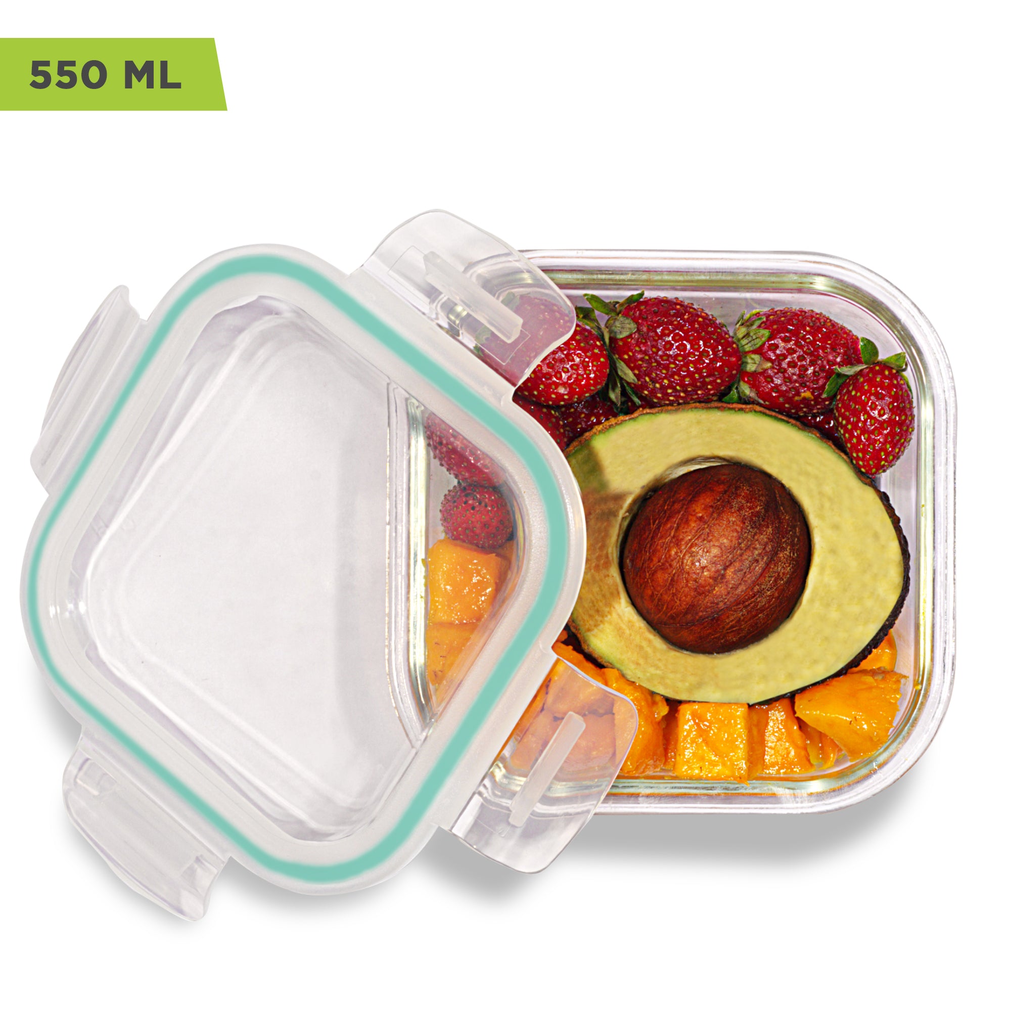 Allo Food Safe Glass Containers with Lids, 450°C Oven Microwave Safe Containers, High Borosilicate Meal Prep Glass Food Storage Containers for Kitchen, 550ml x 3, square