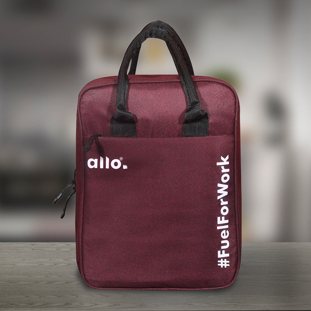 Allo Lunch Bag for Office, School & College, Washable Unisex Tiffin Bag for Men, Women & Kids, Lightweight, Leakproof, Water and Dust Resistant Multipurpose Lunch Bag, Wine Red(FFW)