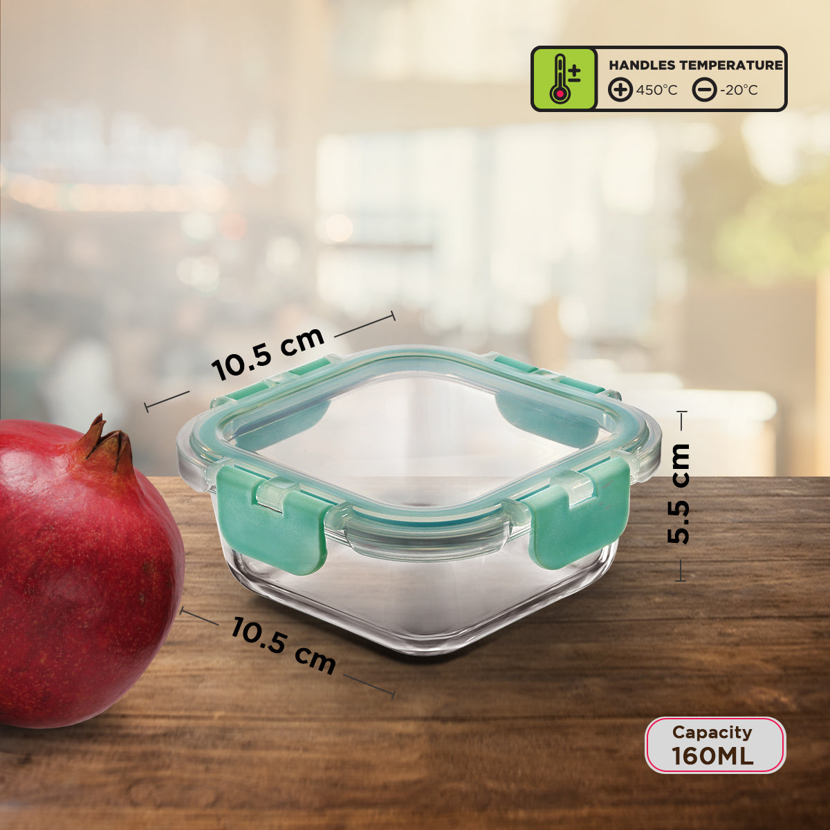 Allo Food Safe Glass Containers With Lids With Break Free Lock, Oven & Microwave Safe Containers, Borosilicate Meal Prep Glass Food Storage Containers For Kitchen, Set Of 3, 160Ml., Brown