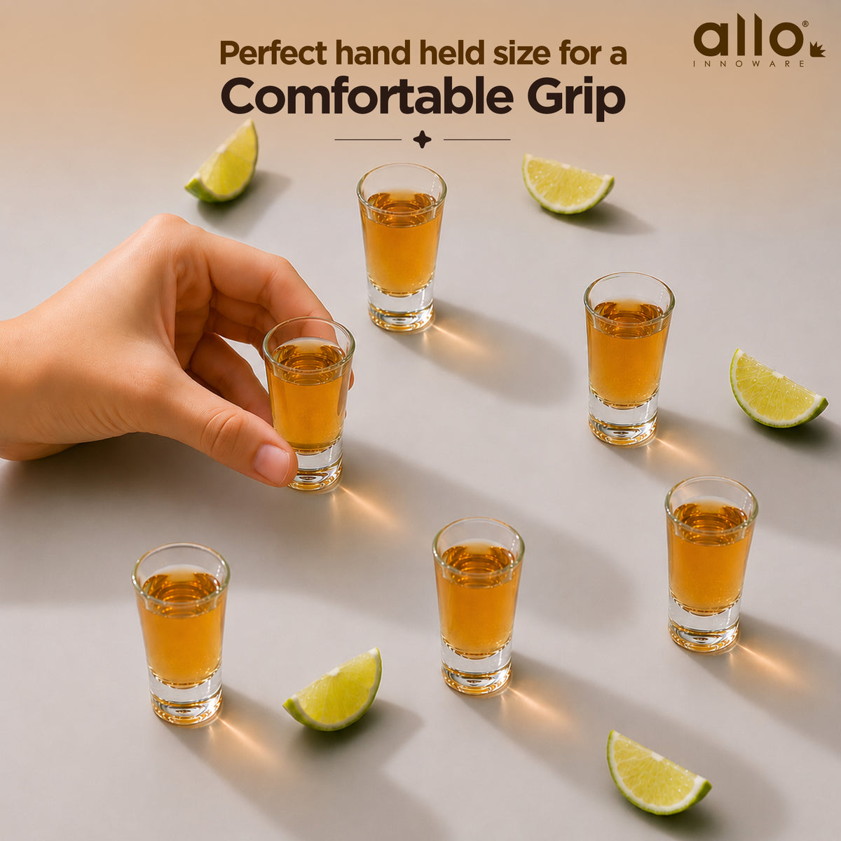 Allo Shot Glasses Set Of 6, 60 ml, Small Glass For Vodka, Tequila, Liquor, Wine, Party, Bar | Gift Set Packaging | Transparent | Tall Classic Shot Glass
