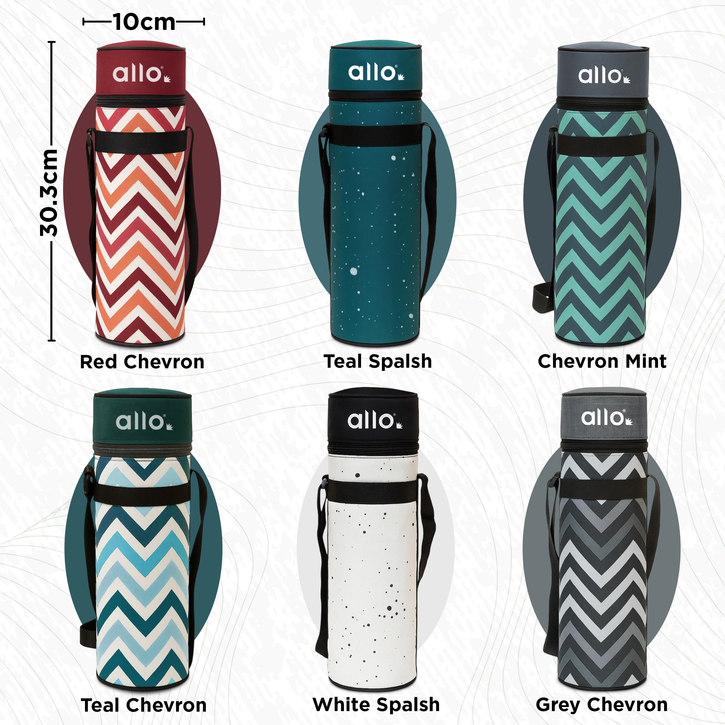 Allo Polyester Thermal Insulated 1L Bottle Cover – Water-Proof Modern Carrier Sleeve with Adjustable Shoulder Handle & Zipper Closure for Travel, Hiking, Office & School, Splash Green