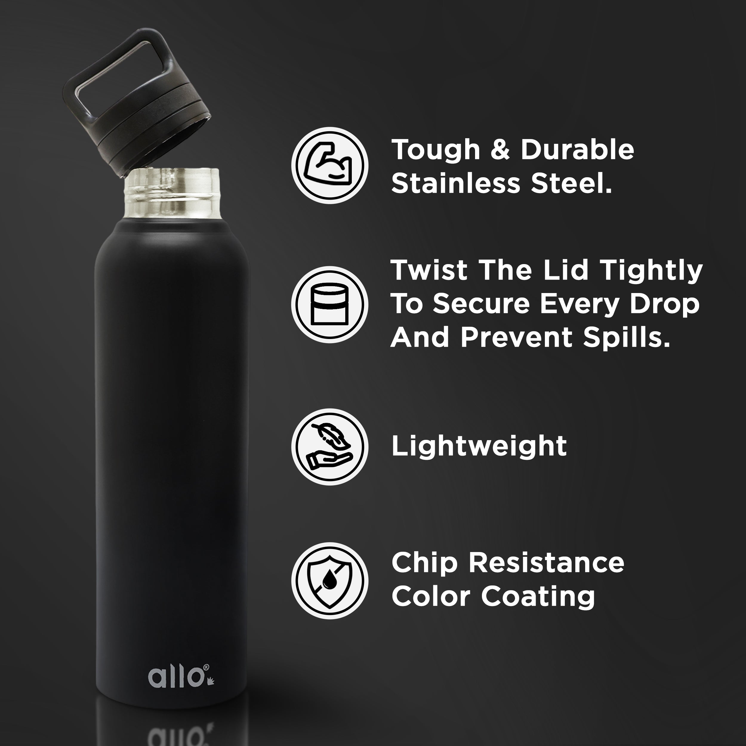 Allo Stainless Steel Water Bottle For Adults, Kids 1 Litre Water Bottles For School,Office,Sports,Gym 1L Water Bottle For Men & Women, Pack Of 2 | Leak Proof, Bpa Free, olive green & black Handle Cap
