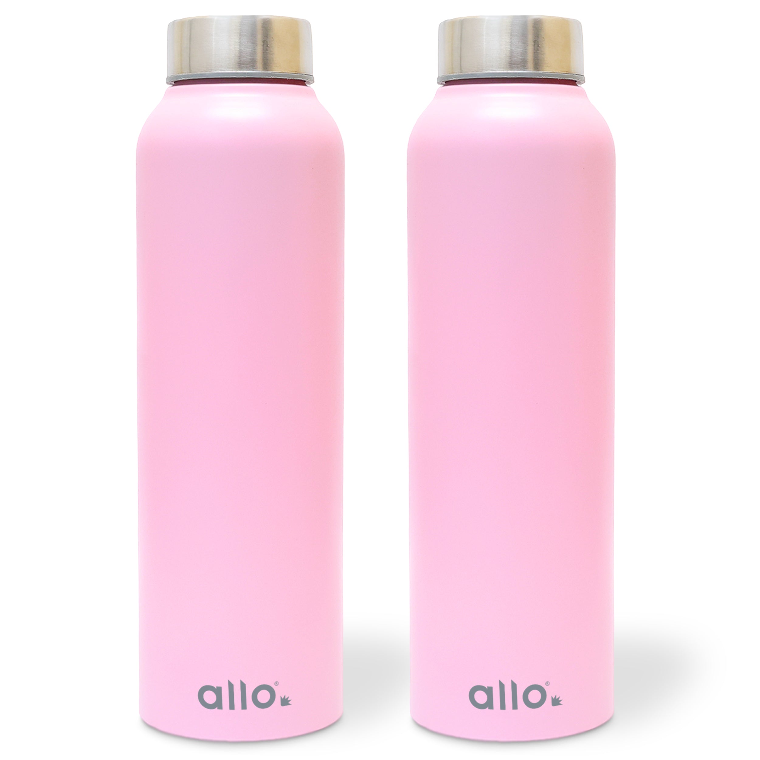 Allo Stainless Steel Water Bottle For Adults, Kids 0.95 Litre Water Bottles For School, Office, Sports, Gym 950ML Water Bottle For Men And Women, Pack Of 2 | Leak Proof & Bpa Free, Pink Steel Cap