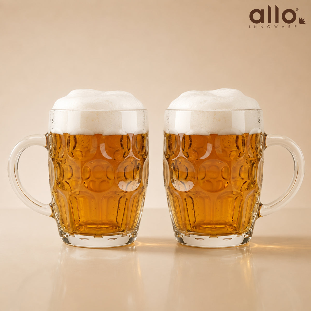 Allo Beer Mug And Drinking Glass Mugs, Set Of 2, 600 ml Each, Serves Beer, Juice, Mocktail, Alcohol, Cocktail, Drinking Glass With Handle | Gift Set Packaging | Transparent Bubble Glass