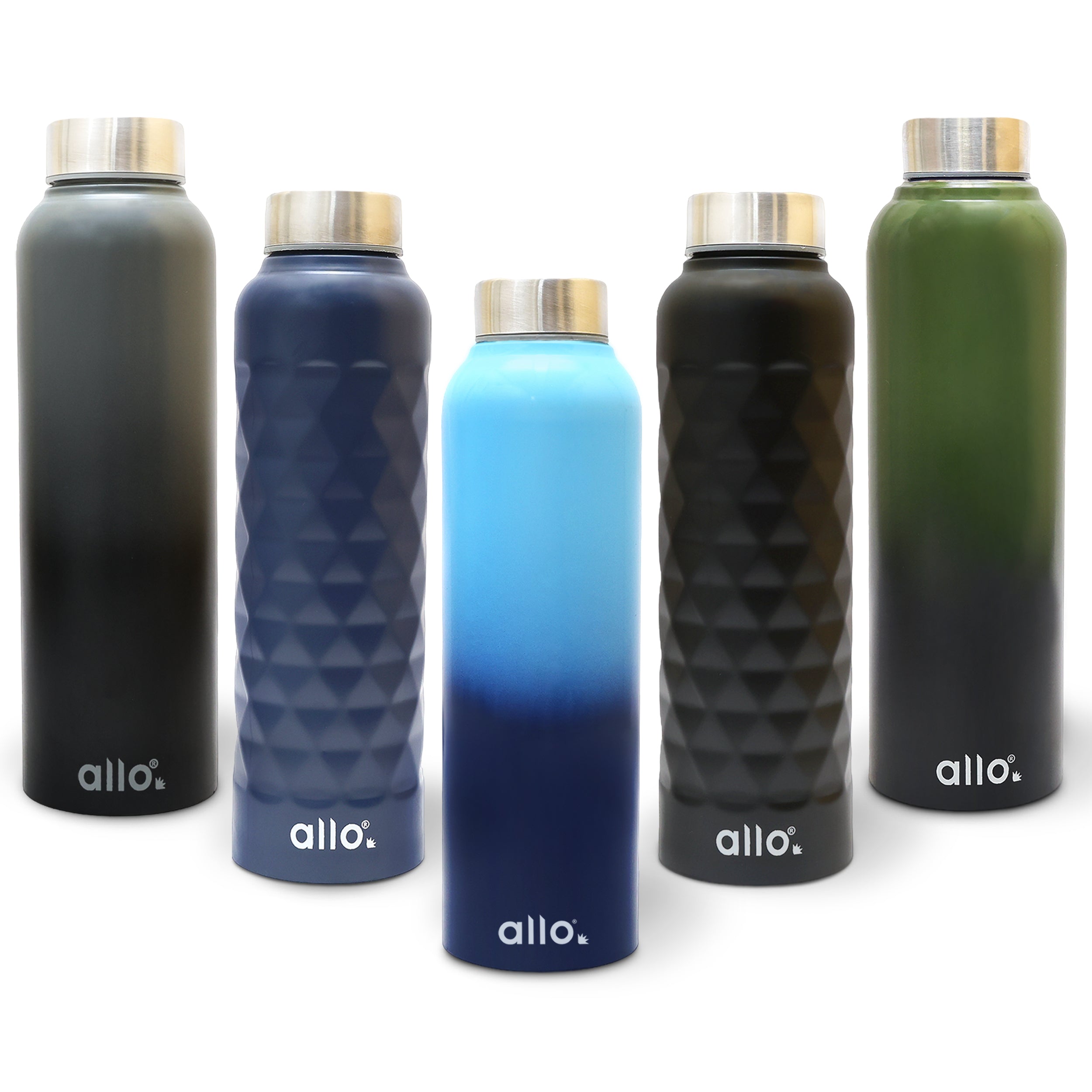 Allo Stainless Steel Water Bottle For Adults, Kids 0.95 Litre Water Bottles For School, Office, Sports, Gym 950ML Water Bottle For Men And Women, Pack Of 5 | Leak Proof & Bpa Free, Multicolour