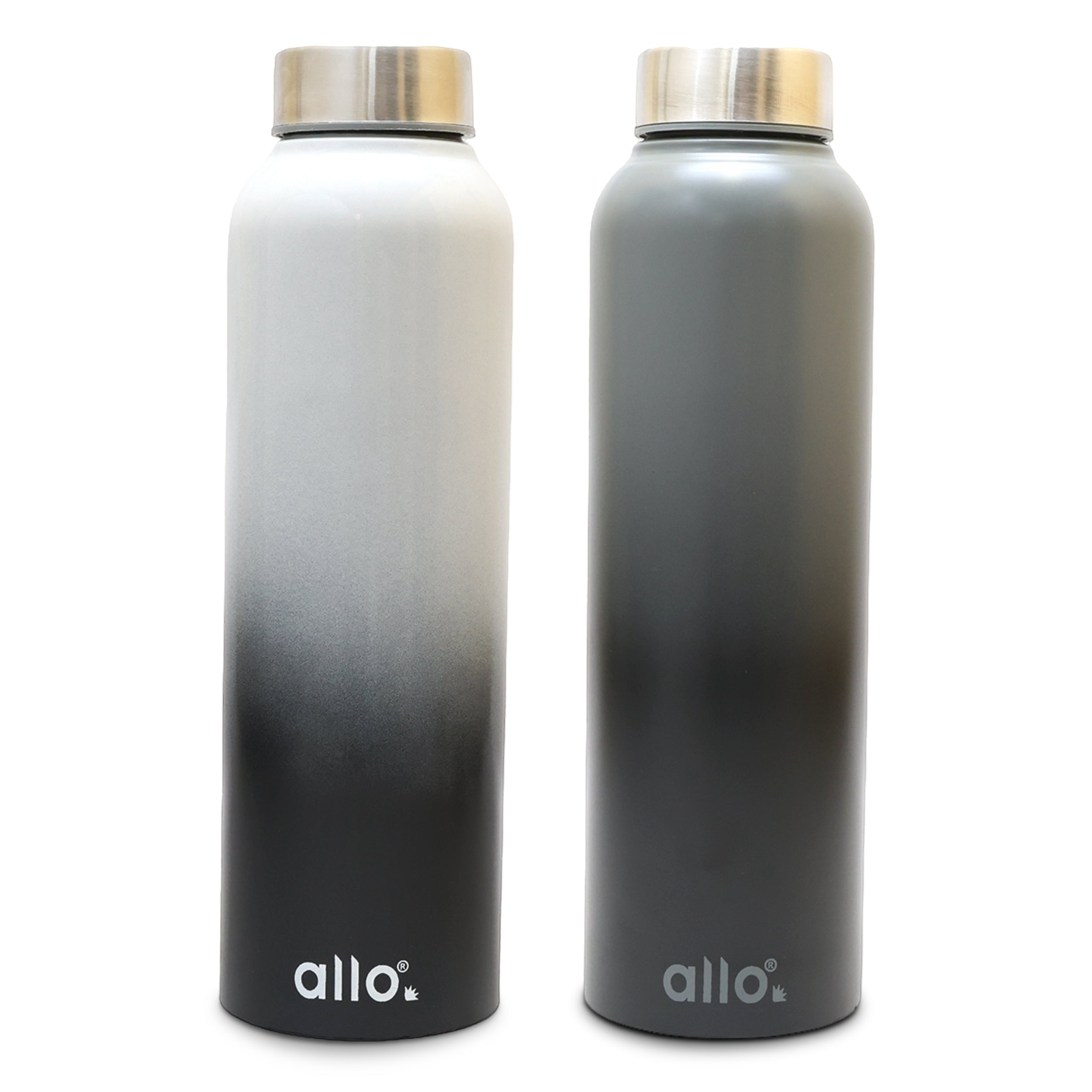 Allo Stainless Steel Water Bottle For Adults, Kids 0.95 Litre Water Bottles For School, Office, Sports, Gym 950ML Water Bottle For Men And Women, Pack Of 2| Leak Proof, Bpa Free, Dark Grey & White Black