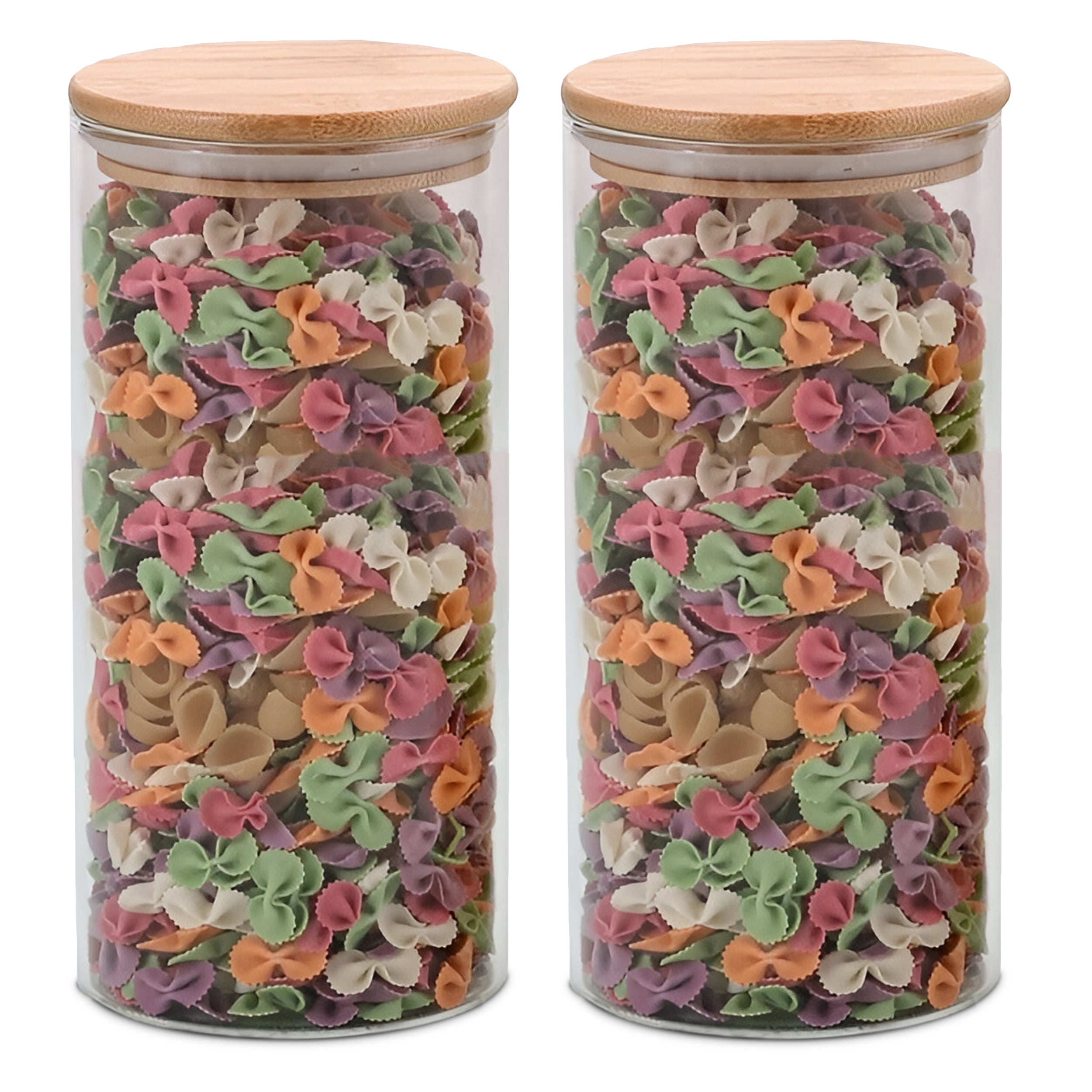 Allo 1000ML Kitchen Storage Box Glass Jars With Wooden Lids - Borosilicate Glass Food Storage Containers Airtight Glass Jar for Tea, Coffee, Spice, Pulses, Masala (Round Glass Jar - Set of 2)