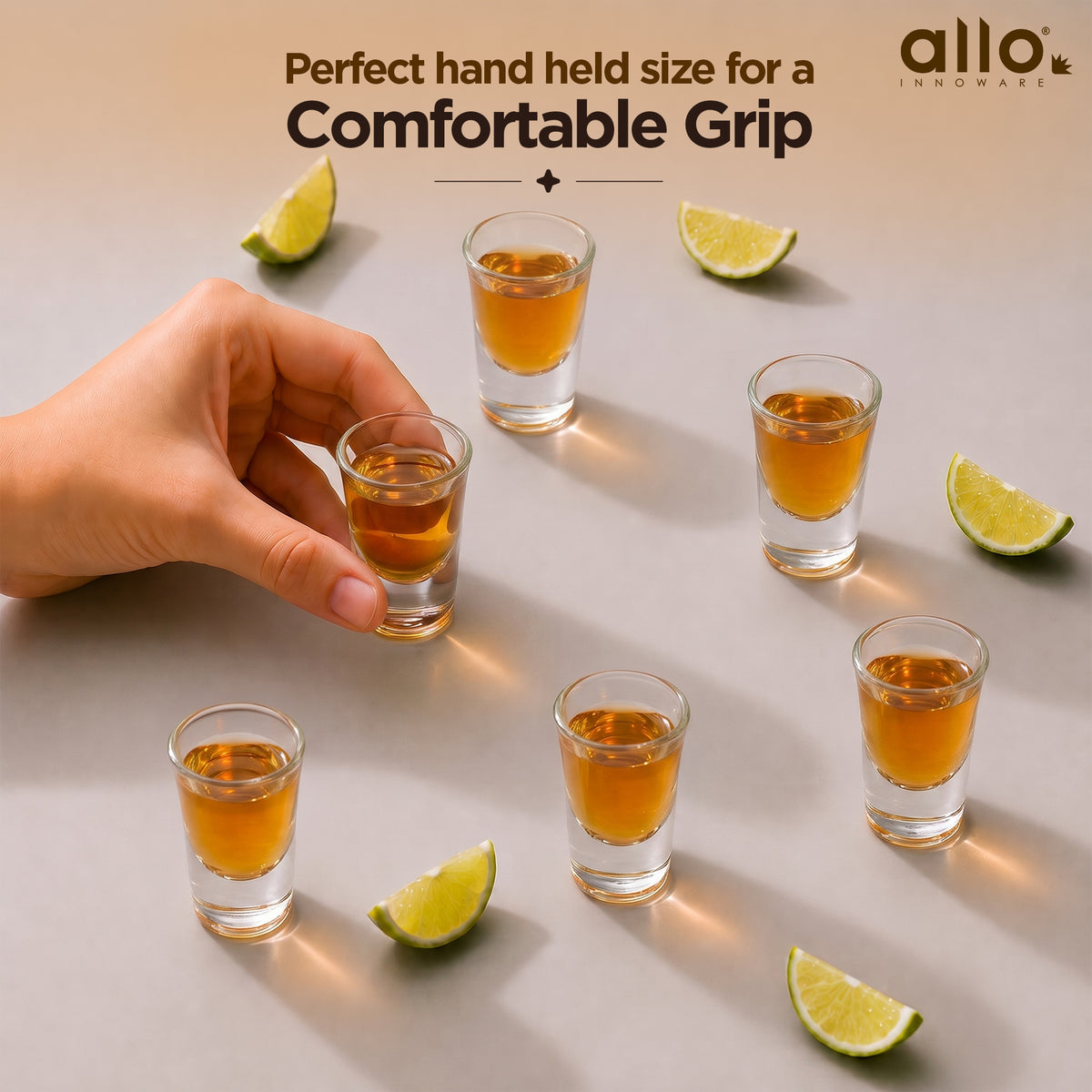 Allo Shot Glasses Set Of 6, 30 ml, Small Glass For Vodka, Tequila, Liquor, Wine, Party, Bar | Gift Set Packaging | Transparent | Elevated Base Shot Glass