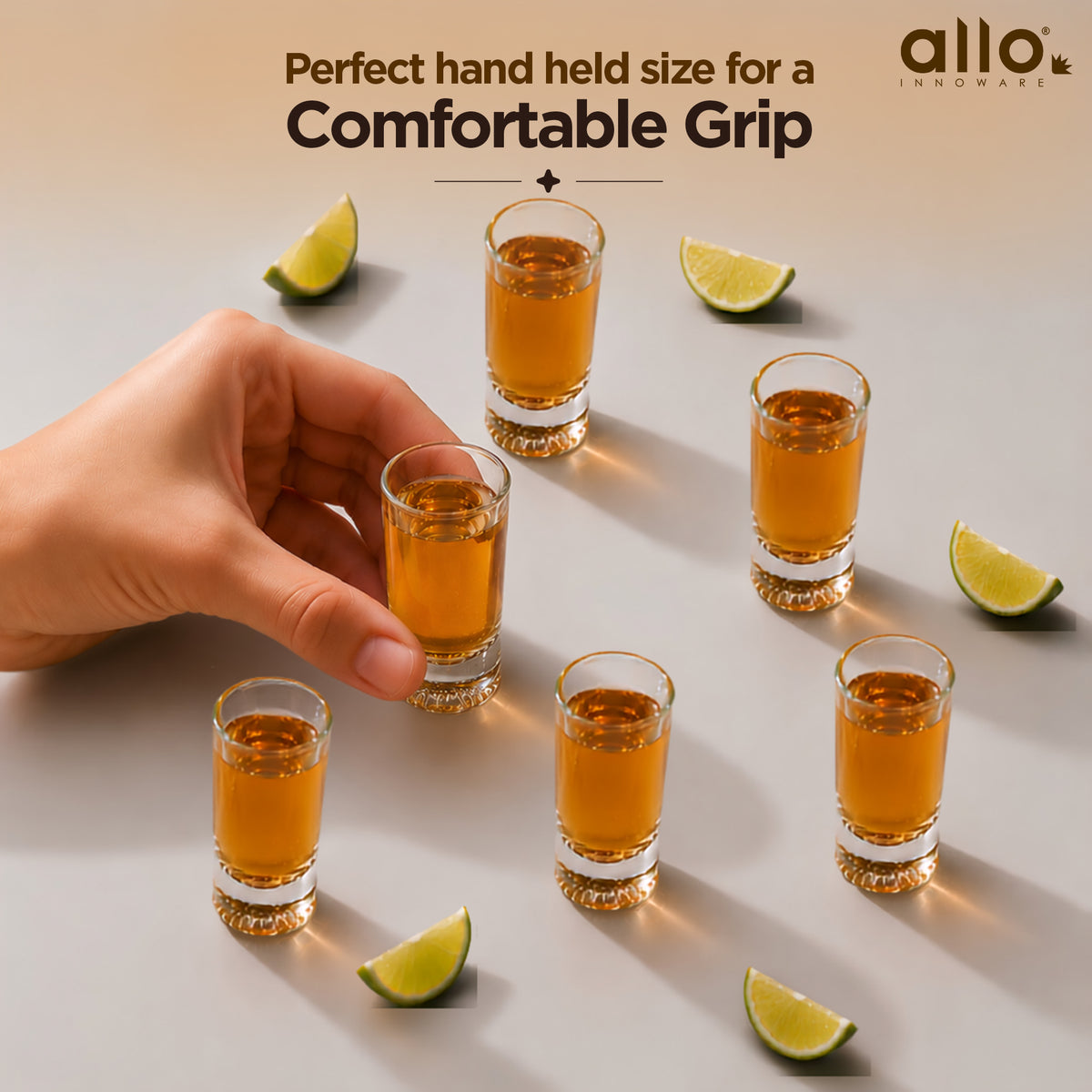 Allo Shot Glasses Set Of 6, 60 ml, Small Glass For Vodka, Tequila, Liquor, Wine, Party, Bar | Gift Set Packaging | Transparent | Crown Base Shot Glass