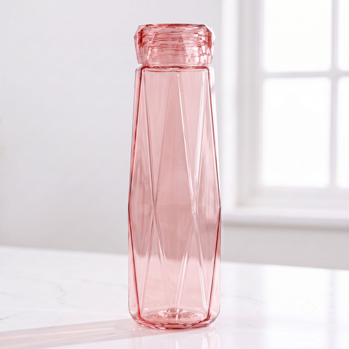 Allo Glass Water Bottle For Women & Men, 450 ml, Aesthetic H2O Bottles For Drinking Detox Water, Juice, Milk, Soda | 0.4 Ltr Bottle For Fridge, Storage, Home | Gift Set Packaging | Geometric Pink
