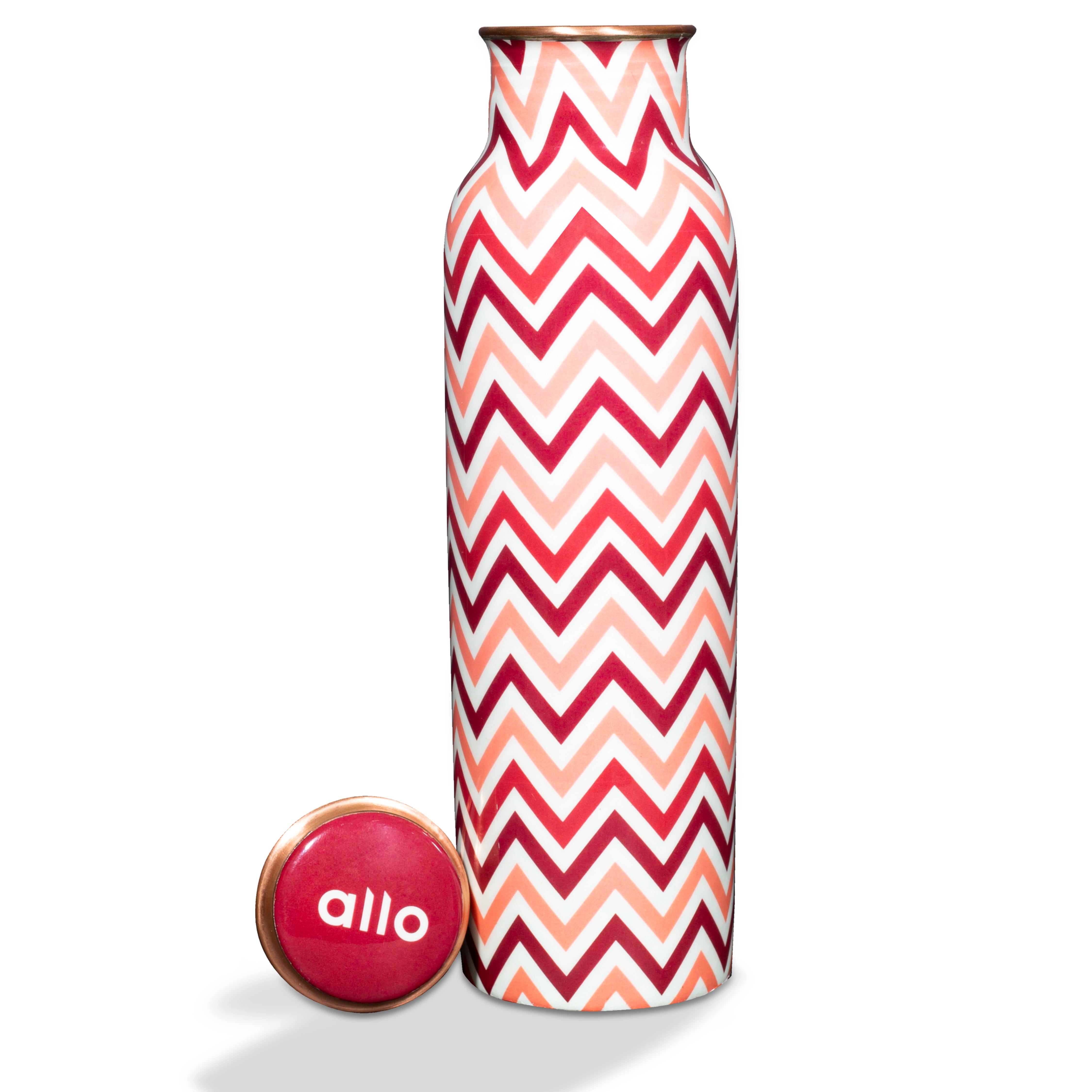 Allo Pure Copper Water Bottle 1 Litre Copper Bottle | Alkaline and Anti Oxidant | 100% Leak Proof, Office, Gym Bottle, Modern Tamba Bottle for Adults, Best Gift for Diwali (Chevron Red & Pink)