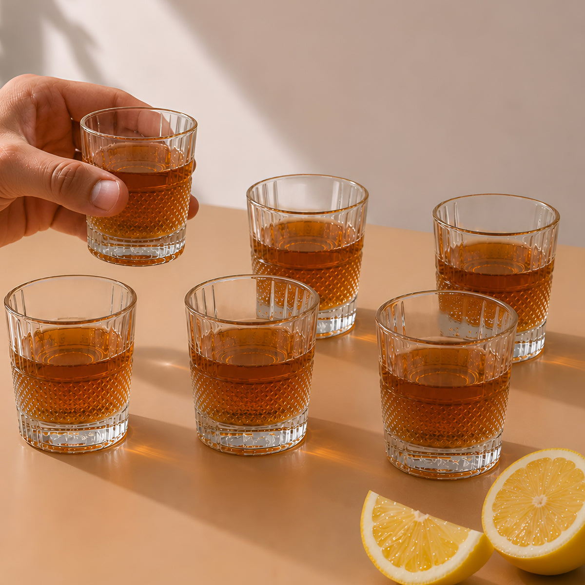 Allo Shot Glasses Set Of 6, 60 ml, Small Glass For Vodka, Tequila, Liquor, Wine, Party, Bar | Gift Set Packaging | Transparent | Diamond Mesh Shot Glass