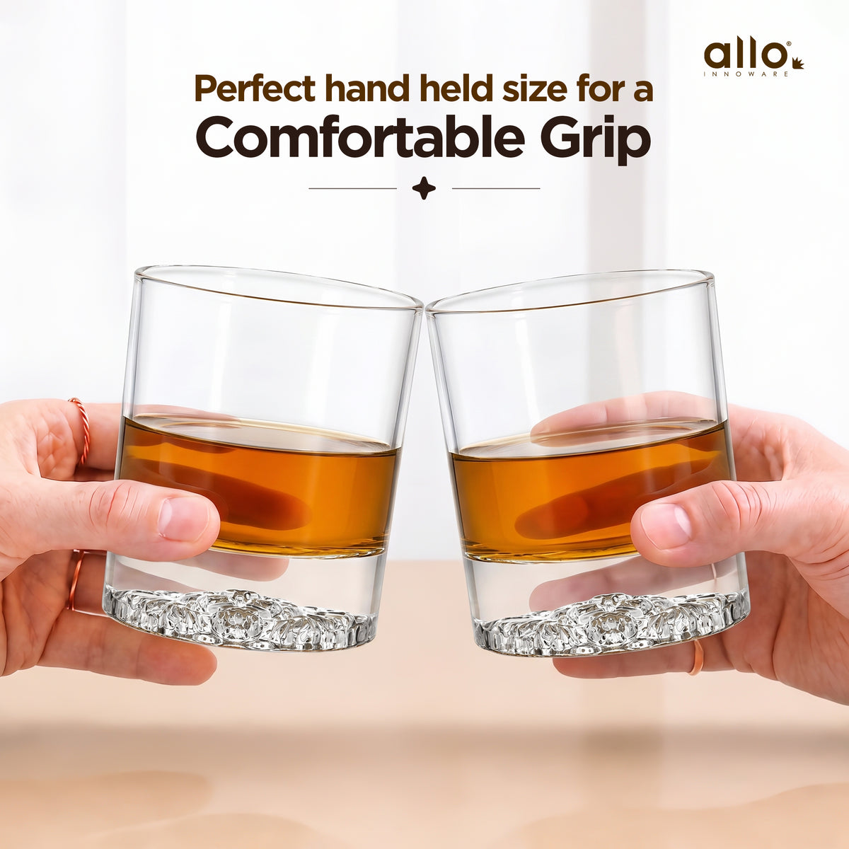 Allo Glass Set Of 6 Premium Whisky Glasses, 310 ml, For Drinking Water, Wine, Cocktail, Mocktail, Martini, Liquor, Alcohol, Scotch, Bourbon | Gift Set Packaging | Transparent Lion Crest Whiskey Glass