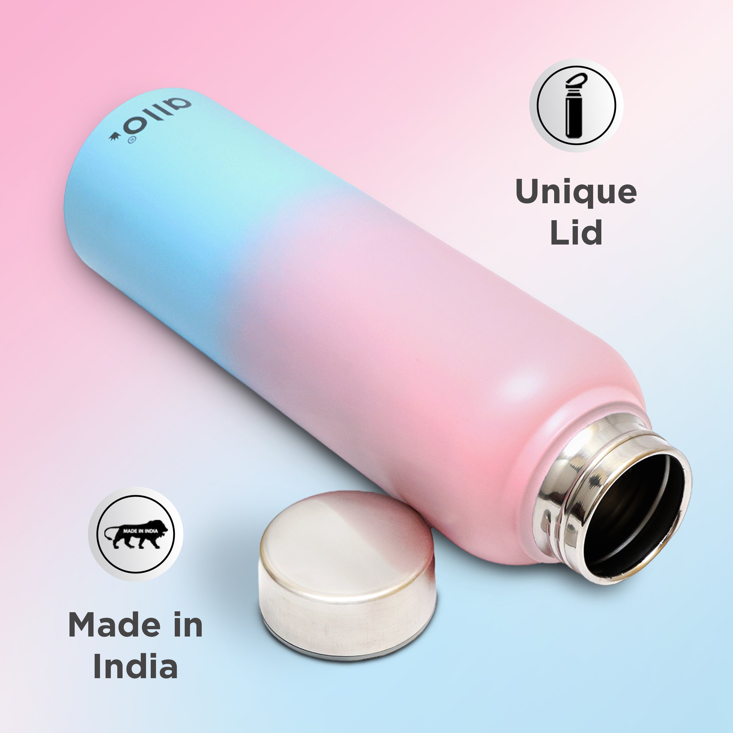 Allo Stainless Steel Water Bottle For Adults, Kids 0.95 Litre Water Bottles For School, Office, Sports, Gym 950ML Water Bottle For Men And Women, Pack Of 2 | Leak Proof, Bpa Free, Pink & Baby Blue Steel Cap