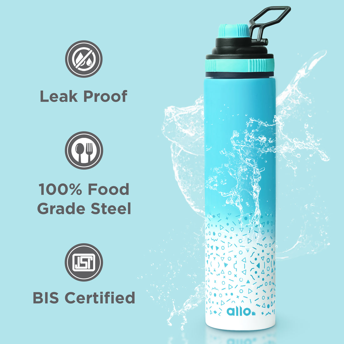 Allo Stainless Steel Sipper Water Bottle for adults,kids 1 Litre Water Bottles for School, Office,Sports, Gym 1L Water Bottle for Men & women, Pack Of 2, Blue White & Yellow White 850ml