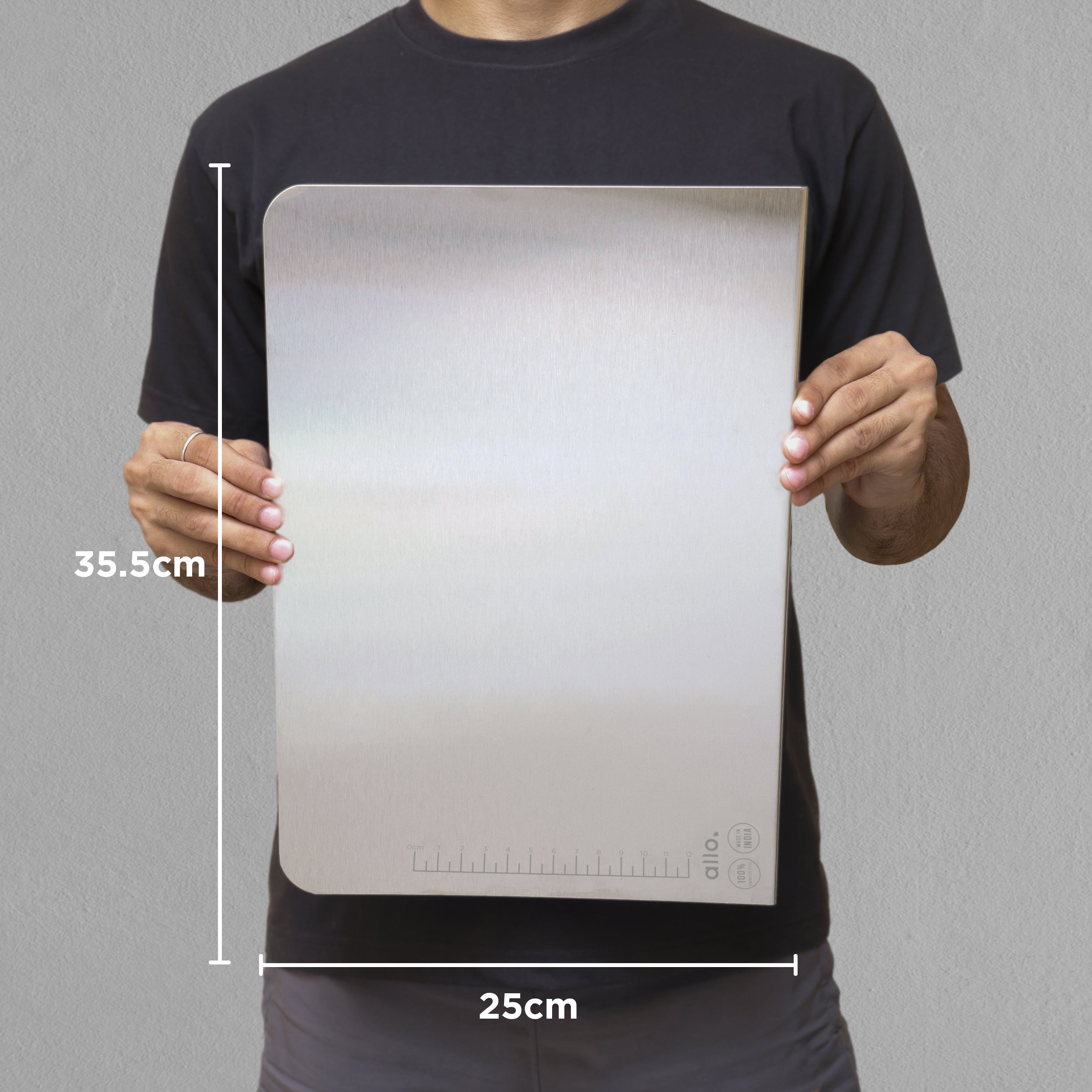 Allo Premium Stainless Steel Chopping Board Countertop (40 x 32 cm) – Large Heavy-Duty Metal Cutting Board for Kitchen, Knife Friendly | Vegetable & Fruit Cutter Pad